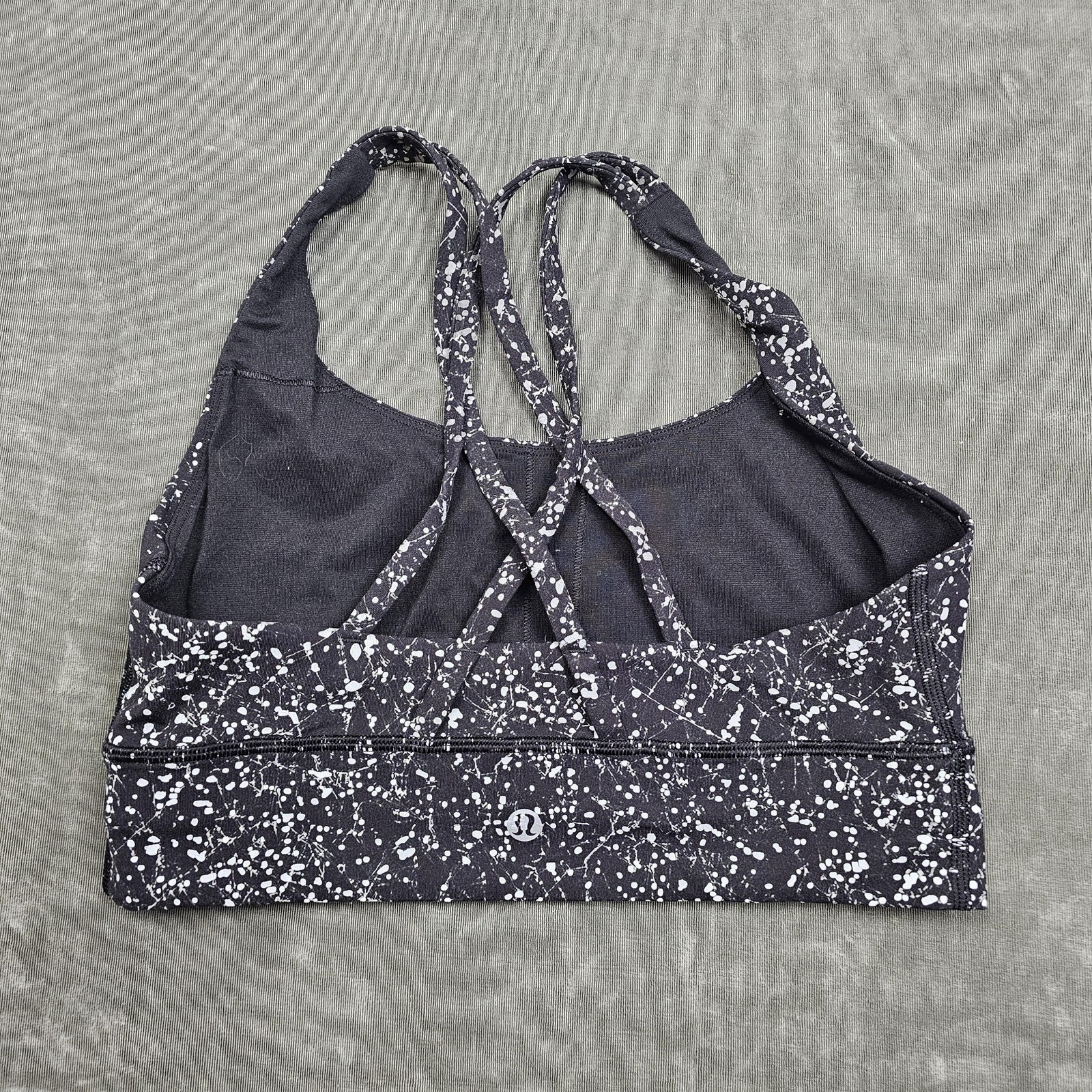Lululemon Sports Bra Womens 8 Black Spotted Strappy Crossback Yoga Gym Top