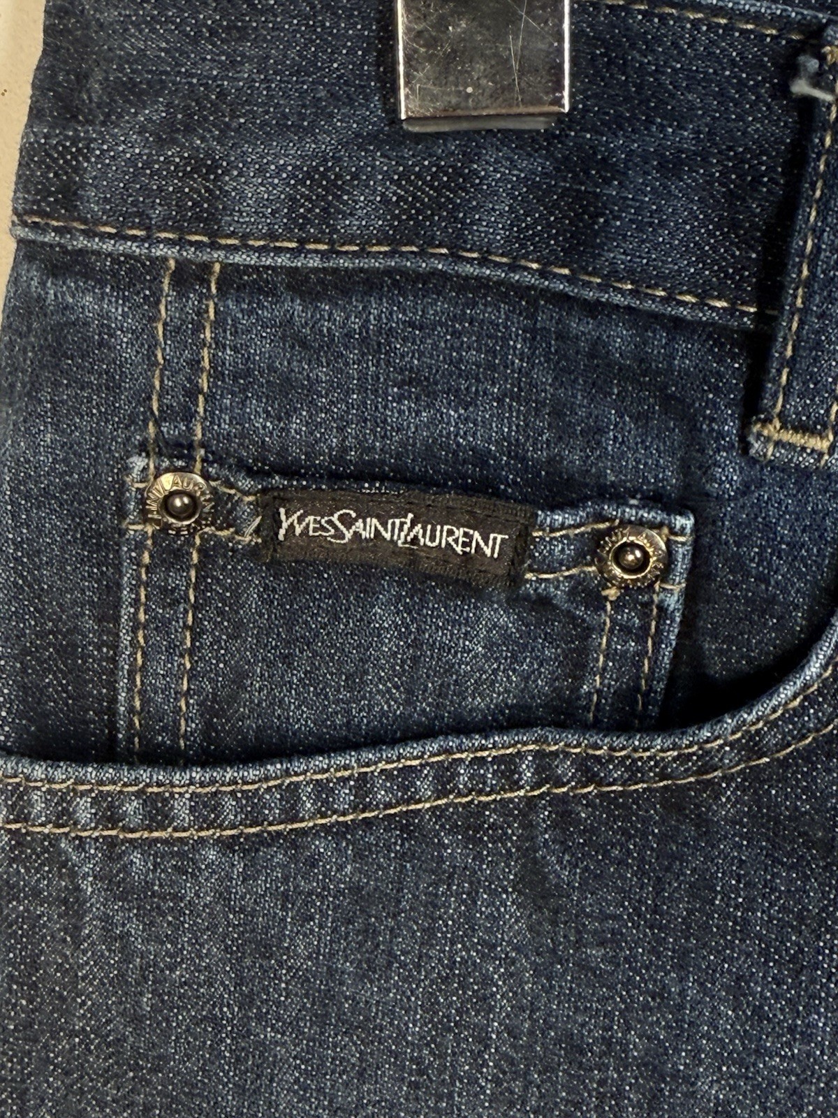 34×30 YSL Jeans Pants Big Logo Indigo Selvedge Yves Saint Laurent Y2K