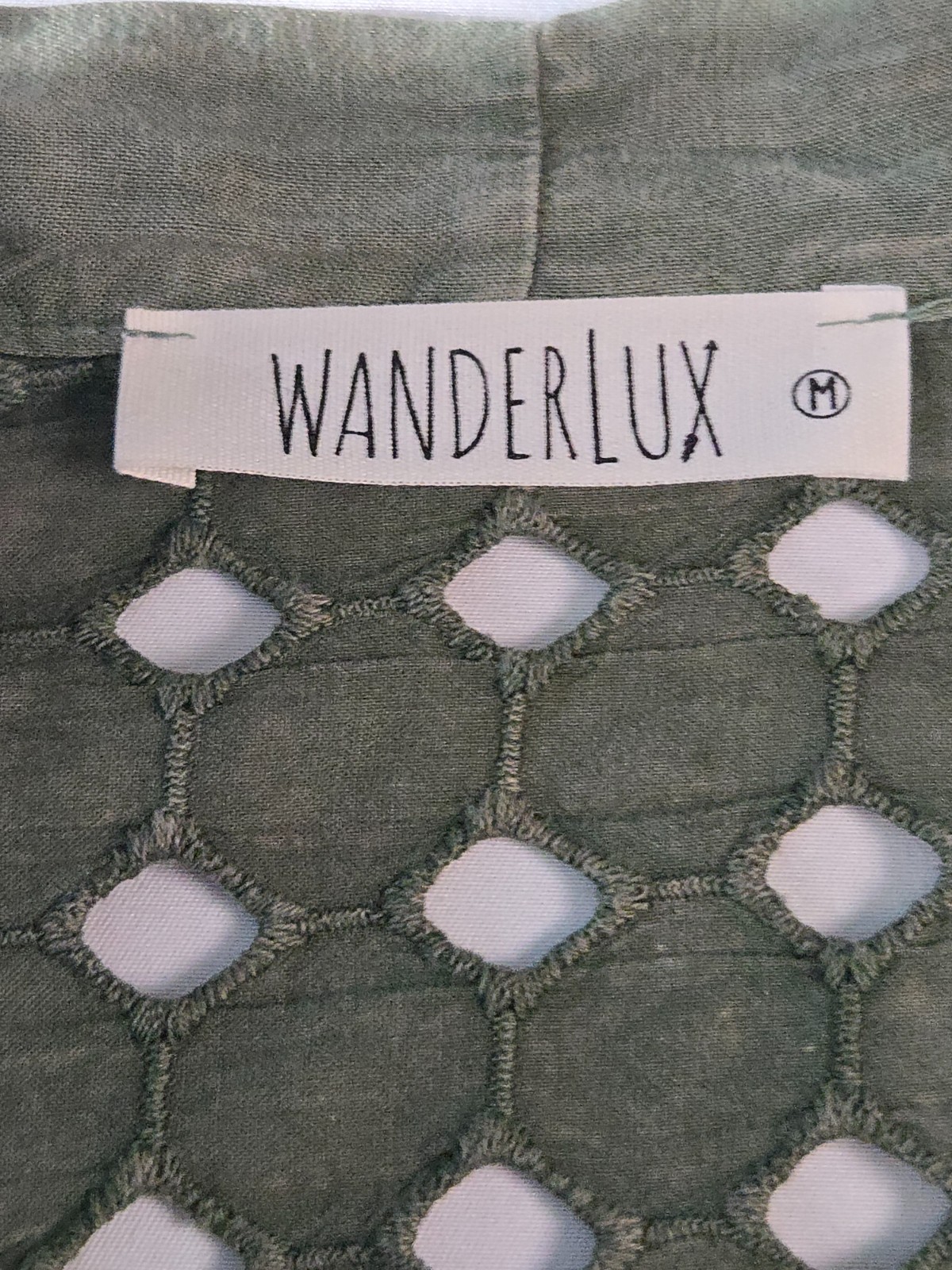 Olive Green Eyelet Cutout Tie Front Cardigan Sz Medium Earthy Lagenlook Festival