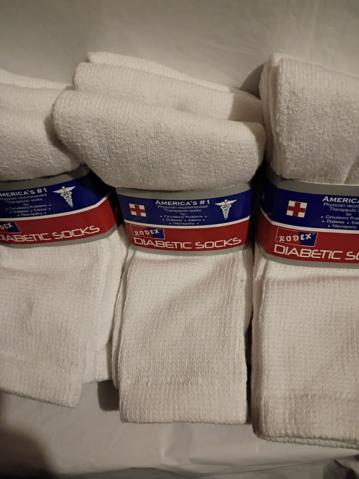 Rodex Therapeutic Crew Socks White Men’s Size 10-13 Cotton Blend 3 Pairs