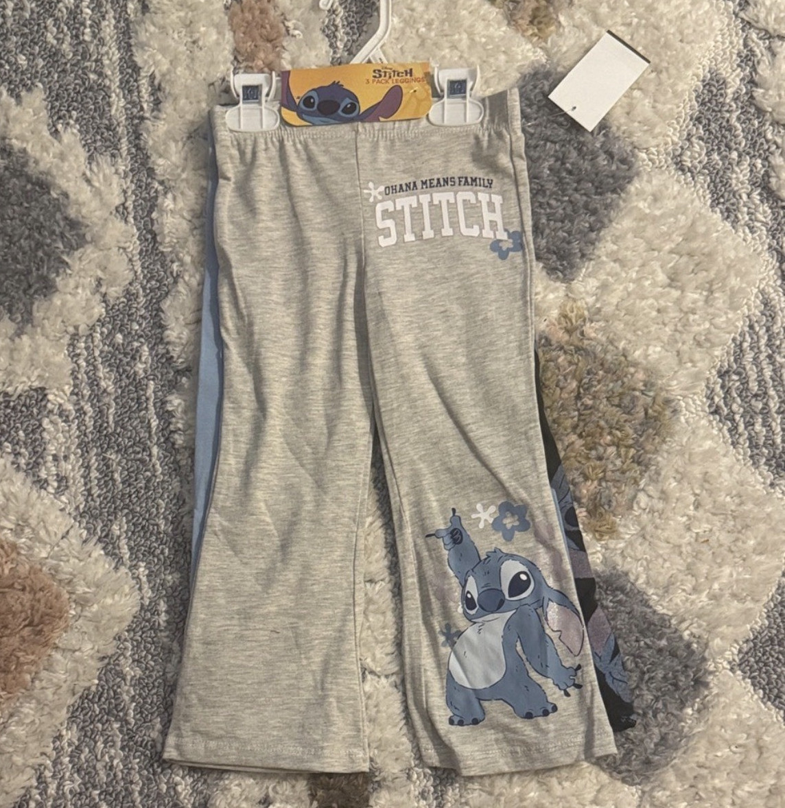 Disney Stitch Girls 3T 3-Piece Graphic Pants Gray Blue Black