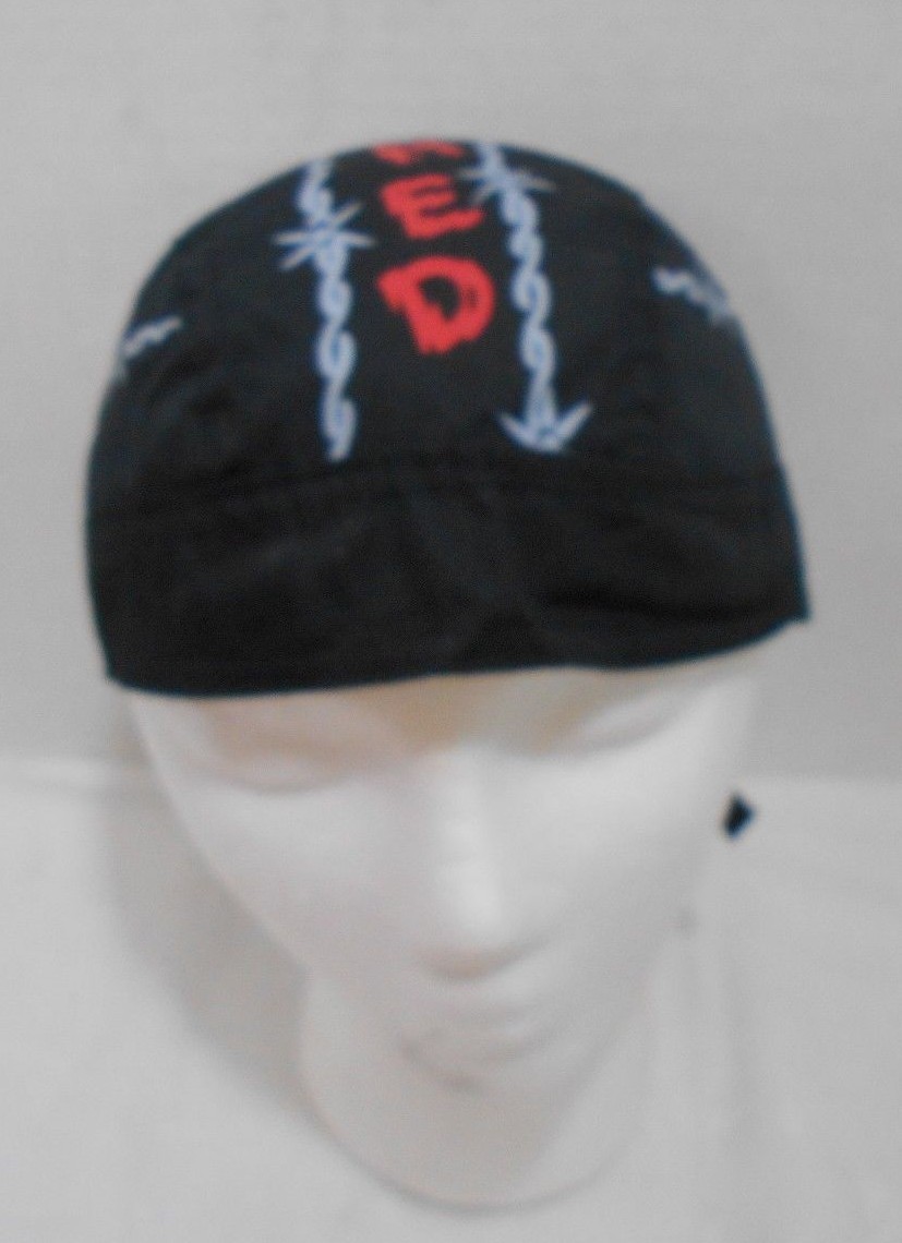 Skull Cap Do Rag Black Barb Wire WIRED Tie Back with Tail Biker Motorcycle Hat