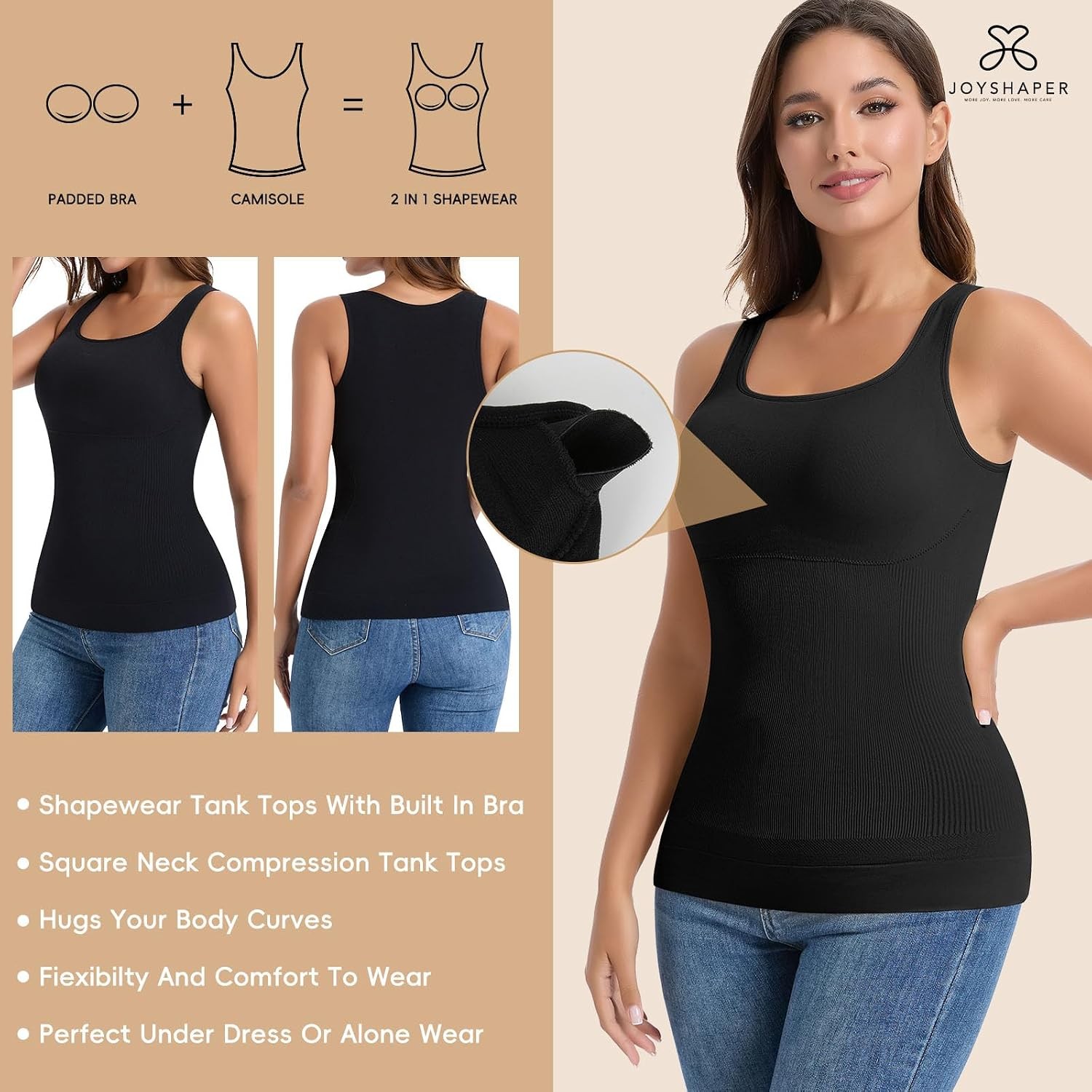 Shapewear Camisole for Women Slimming Tank Tops Built In Bra Smooth Body Shaper