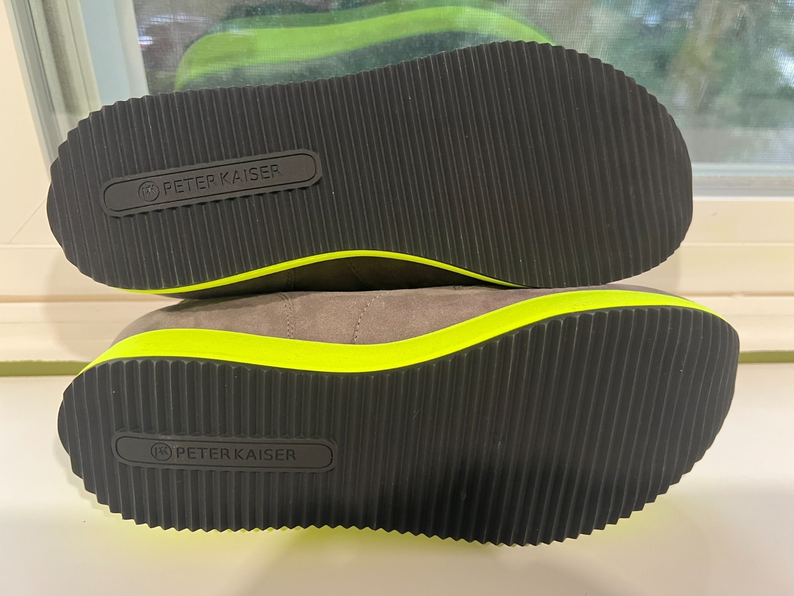Peter Kaiser Gray Suede Sneakers with Bold Neon Yellow Sole 37 US6-6.5