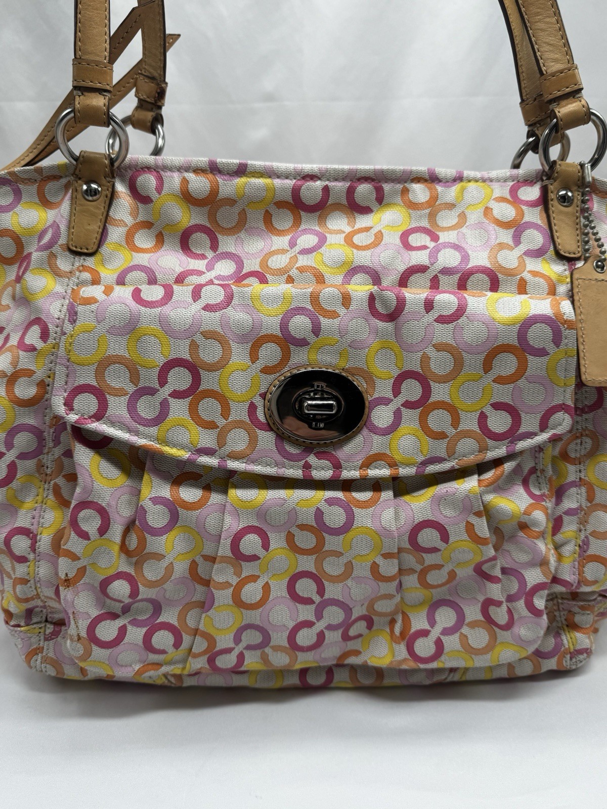 COACH Leah Signature Muti-color Shopper Tote Bag Laptop Commuter Office Shoulder