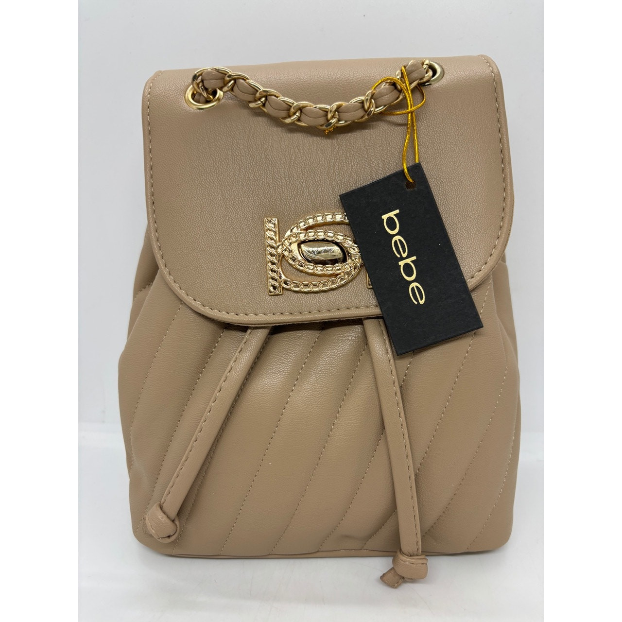 NWT Bebe Hera Small Backpack Beige Top Handle & Adjustable Straps Turn Lock