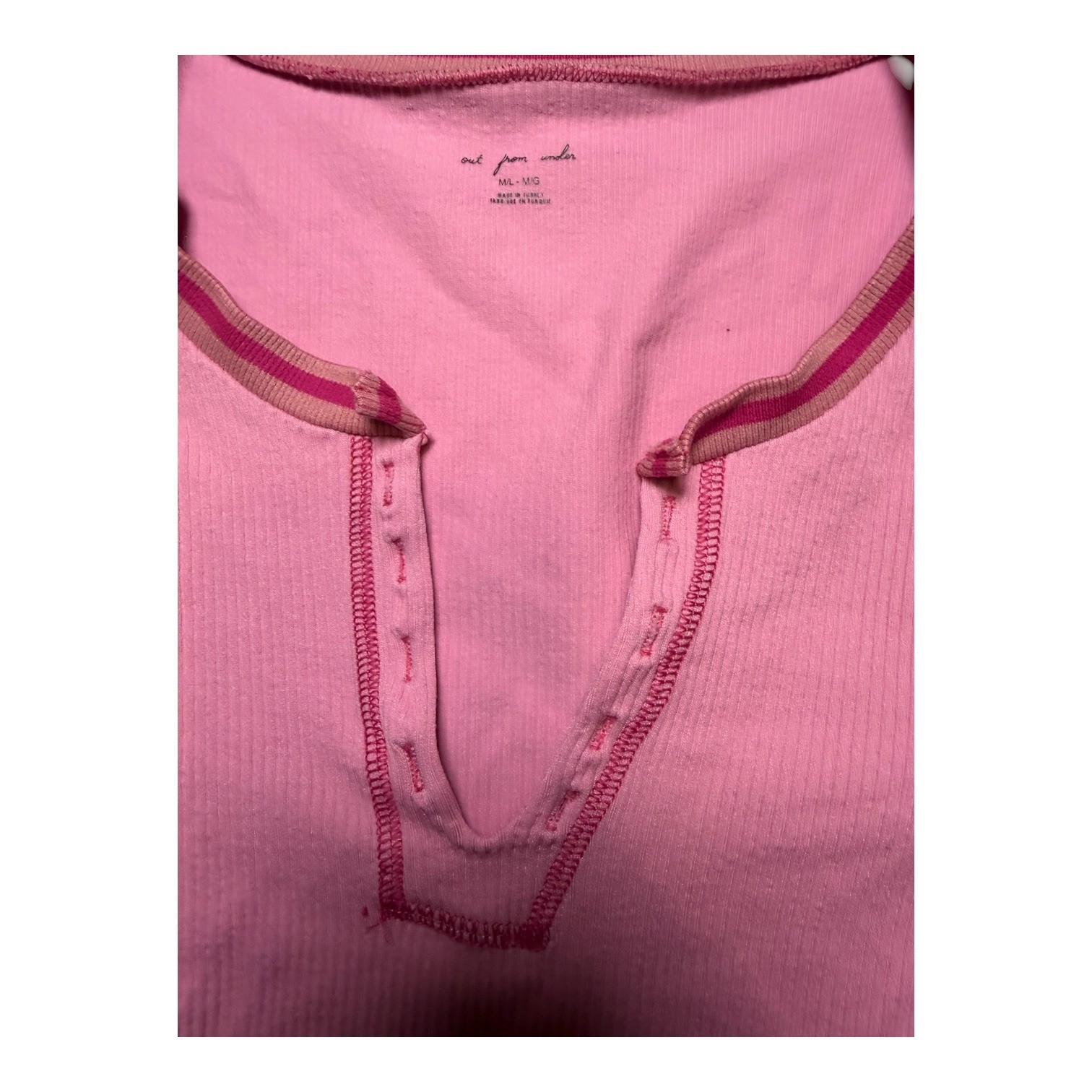 Out From Under Pink Ribbed Split Neck Crop Top Long Sleeve M/L Urban Outfitters