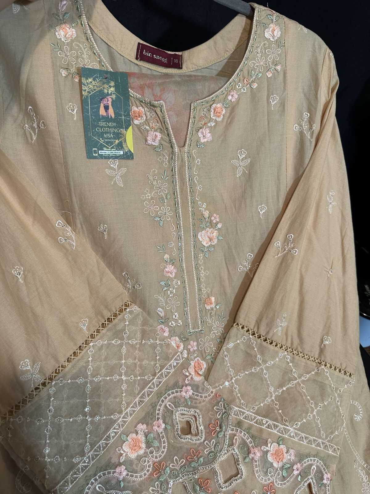 Premium Bin Saeed Brand Lawn Emb Suit 3 PC – Chiffon Dupatta – Large Size – $34