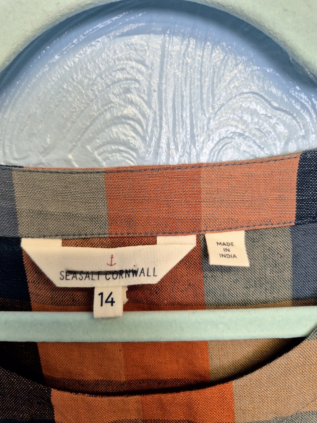Seasalt Tunic Size 14 Check Pattern Linen Blend Glowing Skies Dress Orange Navy