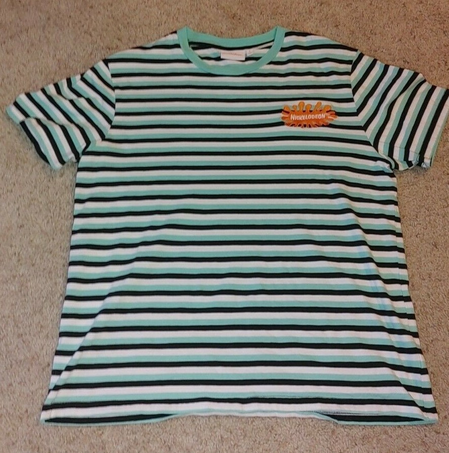 Nickelodeon Splat Embroidered Striped Shirt L Large