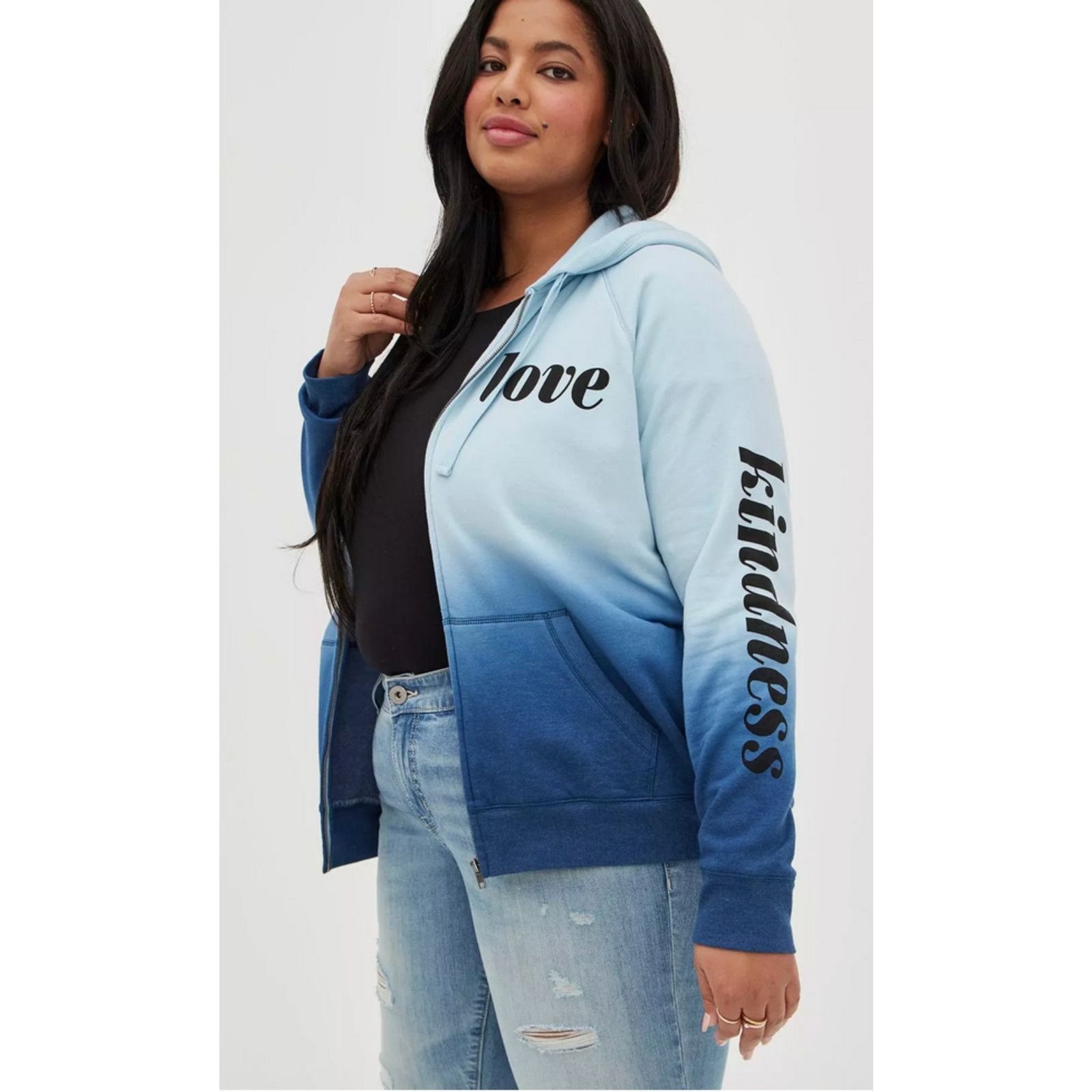 Torrid Love Kindness Ombre Zip Hoodie Size 5 Blue Dip Dye Plus Size Sweatshirt