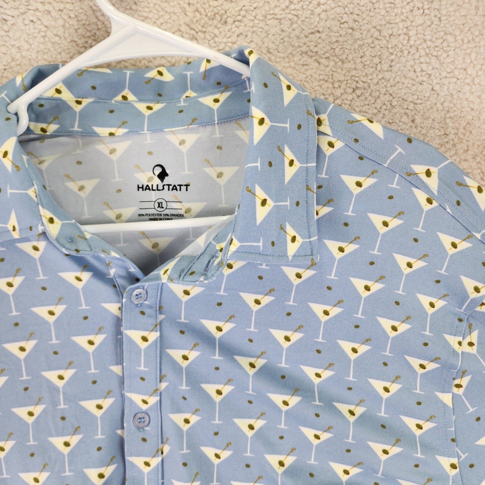 Hallstatt Mens XL Martini Print Short Sleeve Button Up Shirt Blue Golfcore