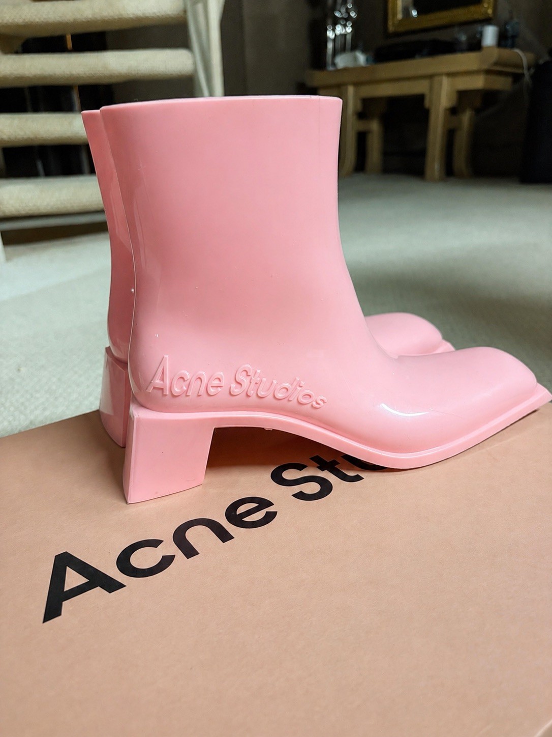 Acne Studios Soap Boot W Pale Pink Rubber Ankle Boots EU 37 US 7 AD0682