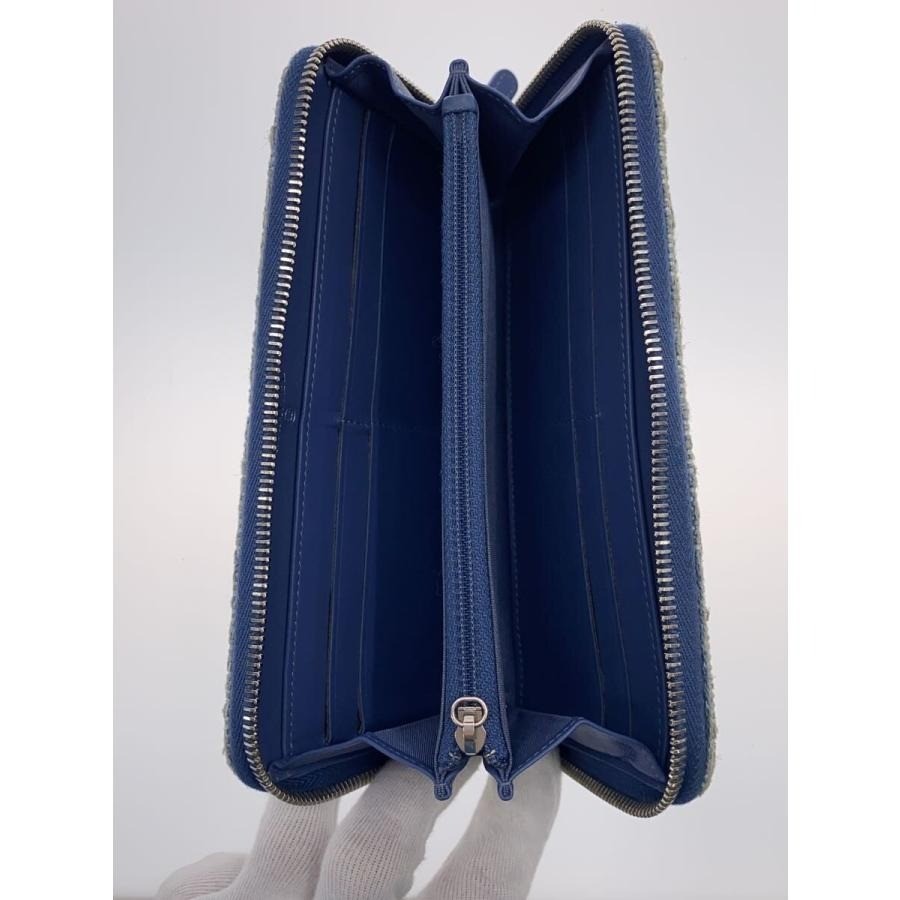Authentic Chanel Deauville Line CoCo Mark Tweed Long Wallet Round Zipper Indigo