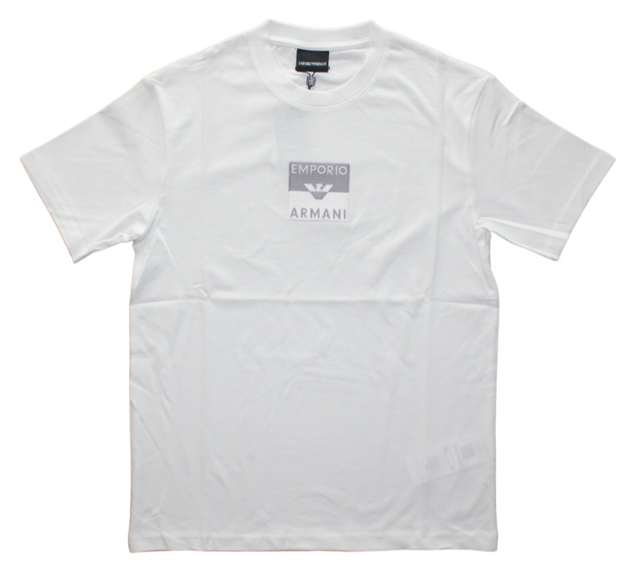EMPORIO ARMANI Men White Cotton T Shirt with Embroidered Eagle Logo XL, 2XL