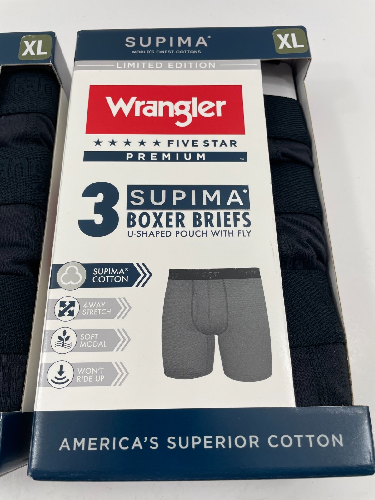 Men’s WRANGLER 6 pairs Supima Cotton Boxer Briefs Black Size Extra Large XL