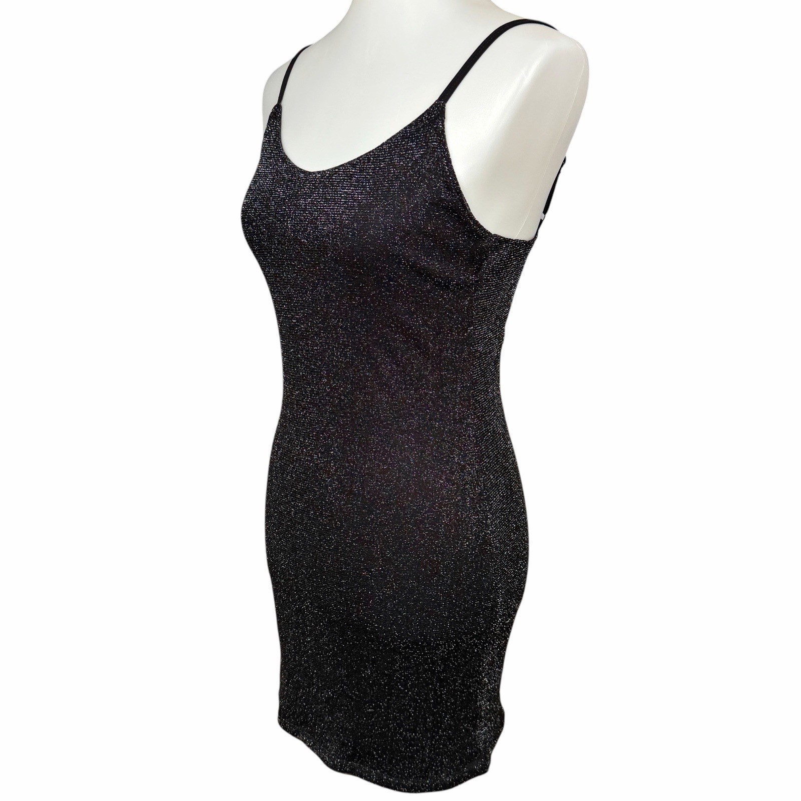 Klassy Network Slip Dress Sz Medium Black Sparkle Fairy Goth Bodycon Mini Party