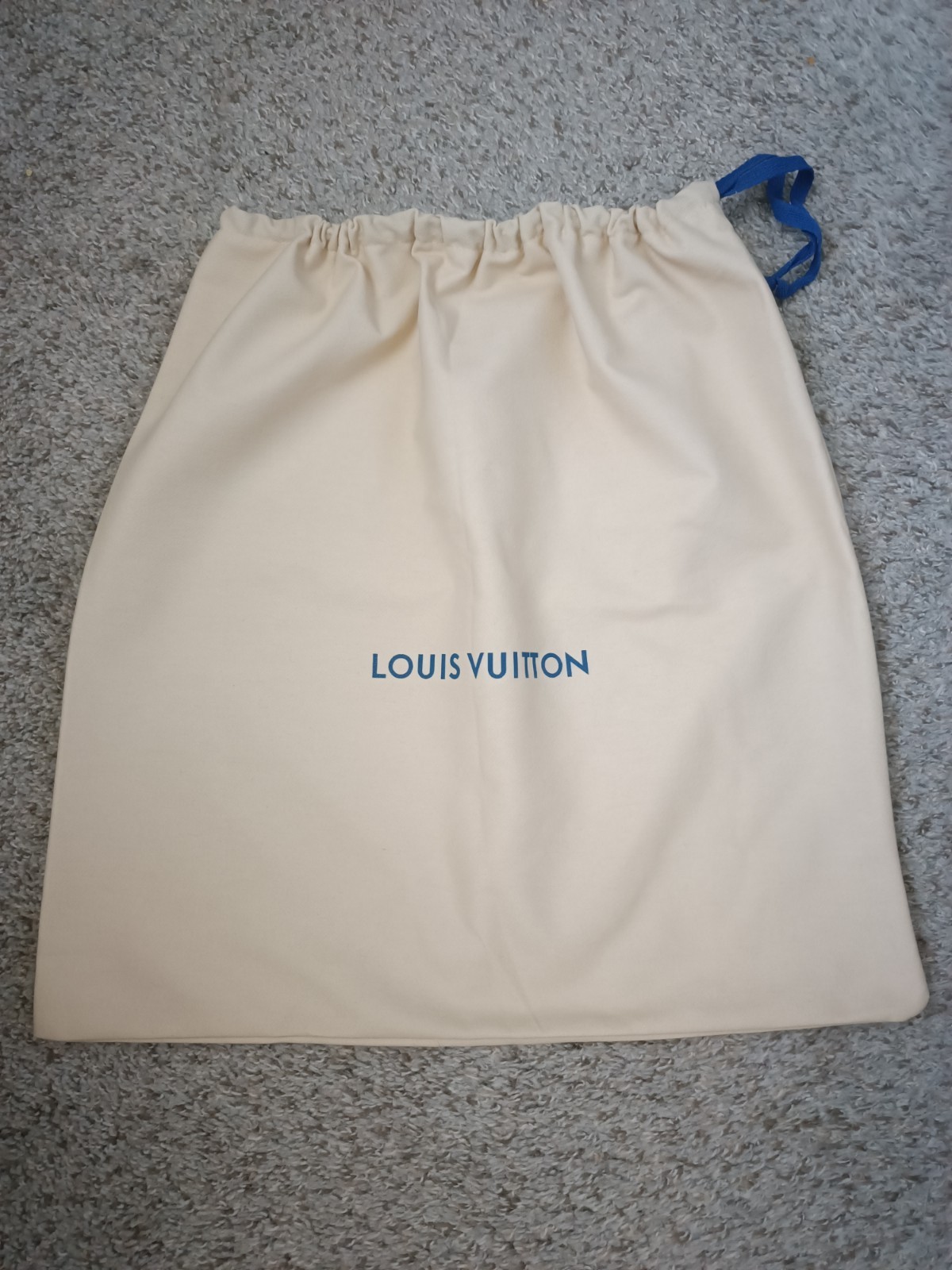 20″×19″ LOUIS VUITTON DUST BAG IVORY BEIGE BLUE DRAWSTRING LOGO
