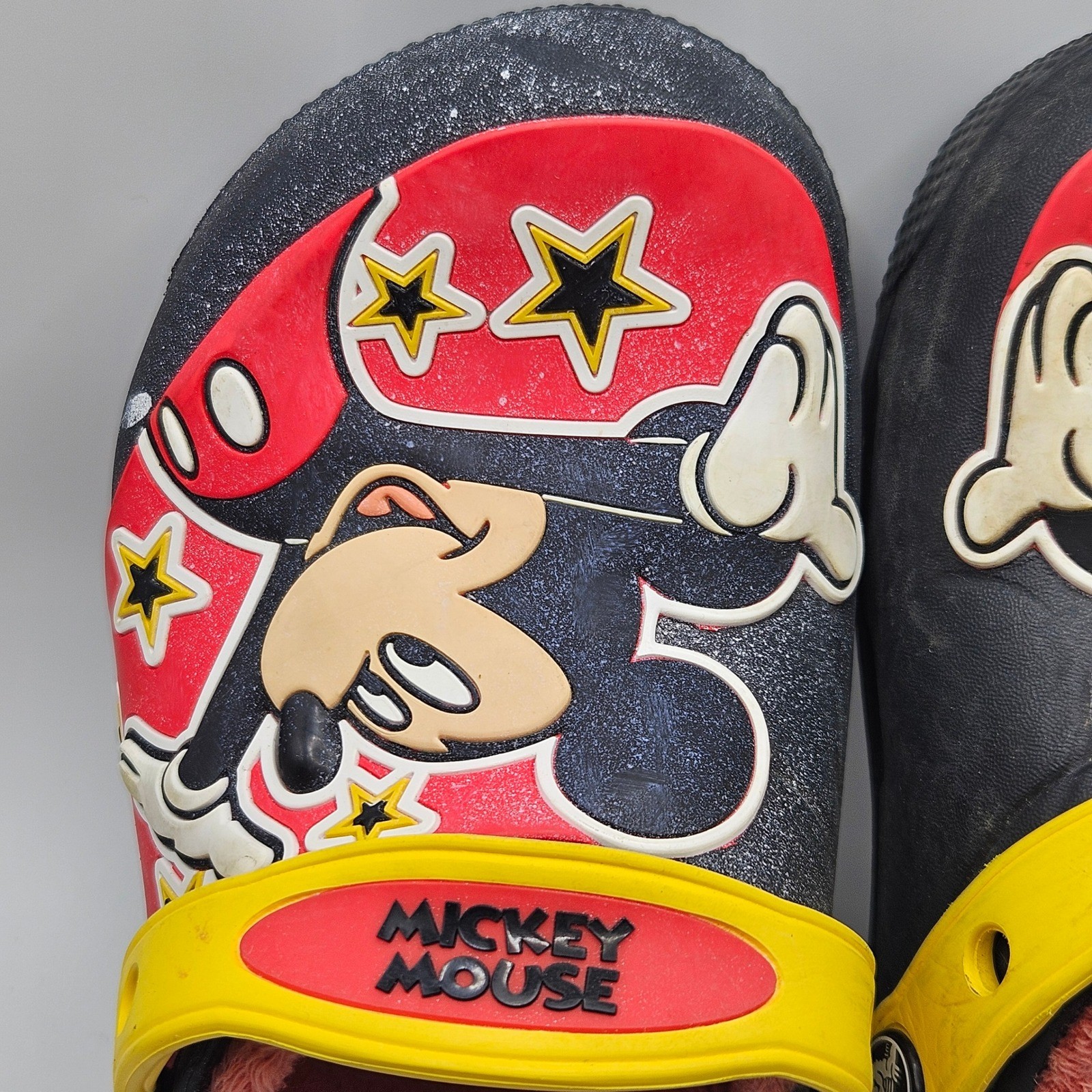 Disney Mickey Mouse Crocs Toddler C11 Fleece Lined Clogs Black Red Yellow