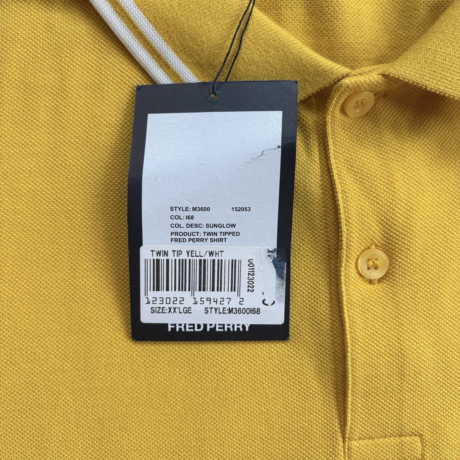 BNWT Fred Perry M3600 Short Sleeve Twin Tipped Polo Shirt Yellow Mens Size 2XL