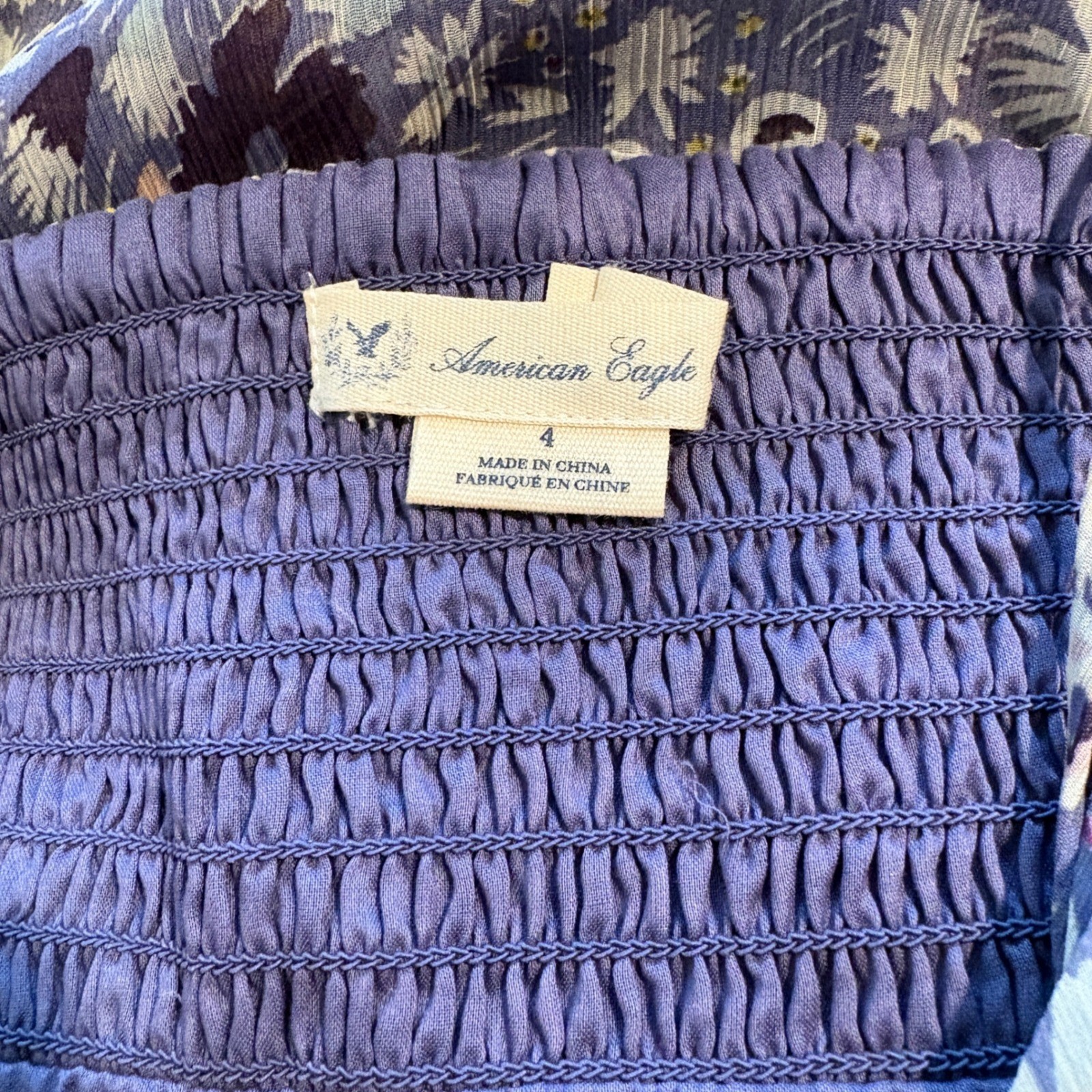 American Eagle Floral Tiered Mini Dress Blue Purple Boho Cottagecore Size 4
