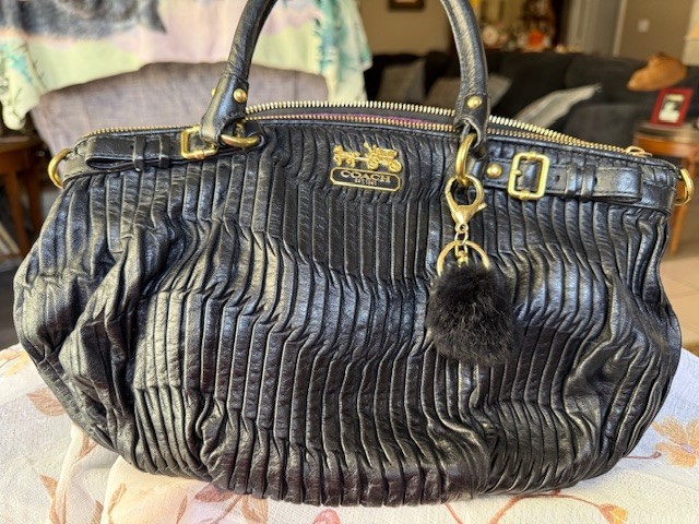 Coach Madison Sophia F1182-18620 Black Gathered Leather Satchel Pre-Owned