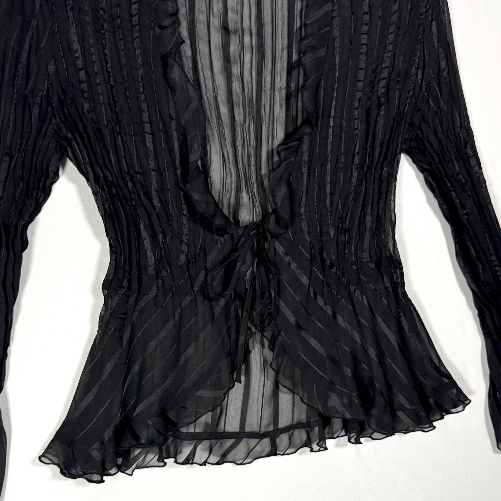 Y2K Vintage Sheer Black Tie Front Cardigan Top Size L Whimsy Fairy Goth Witch