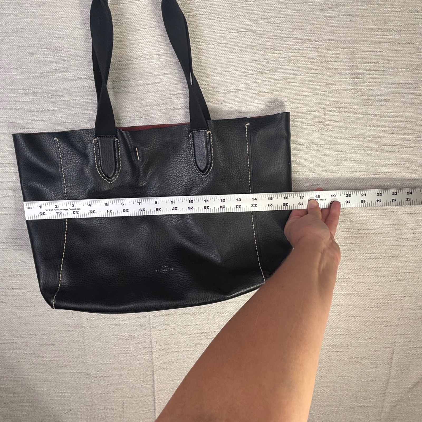 Coach Derby Tote Black Pebbled Leather Red Interior Handbag 58660