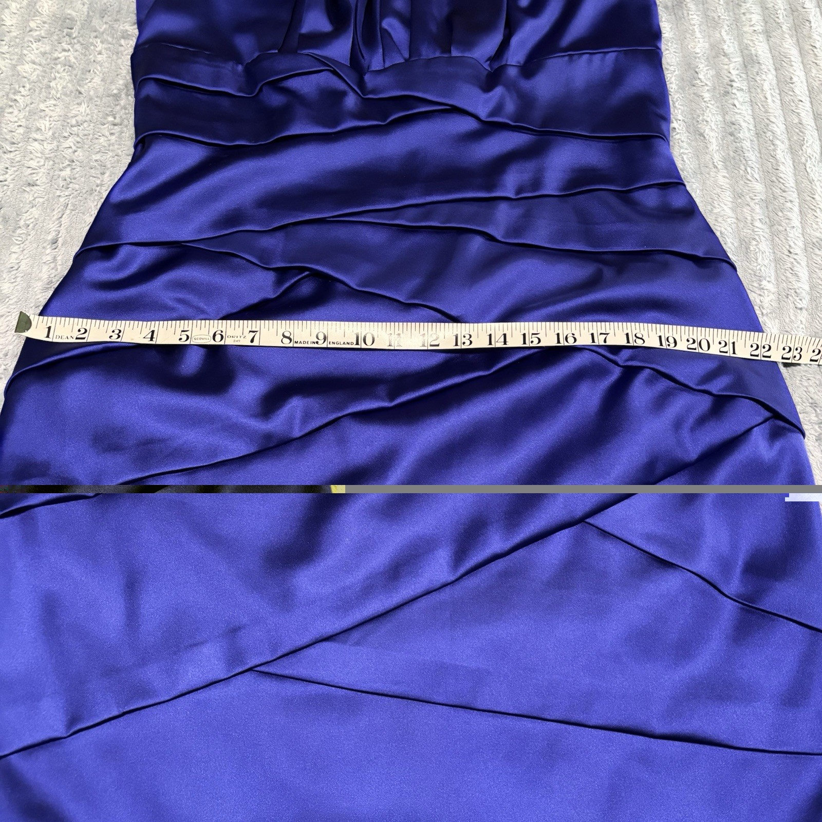 Women’s Tadashi Collection Blue Satin Pleated Sheath Dress 16 Scoop Neck