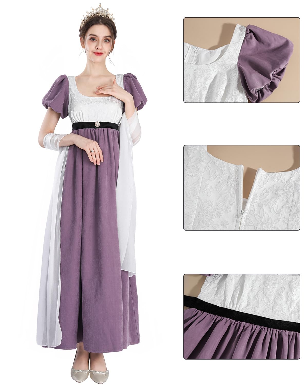 CR ROLECOS Regency Dresses for Women 1800s Empire Waist Dress Victorian Ball Gow