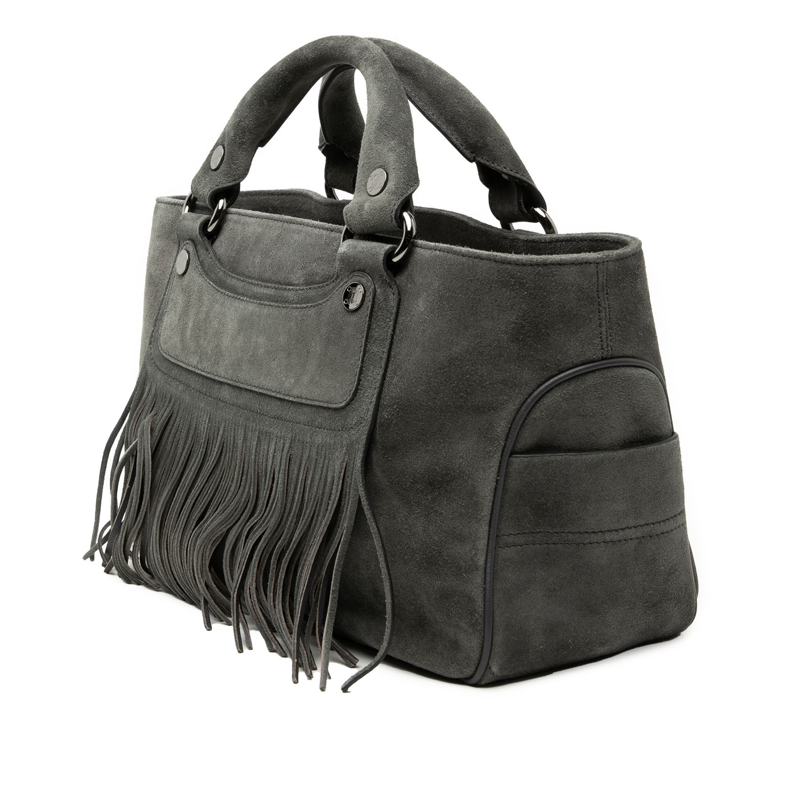 Celine Suede Boogie Fringe Handbag Pre-Loved Bag Gray