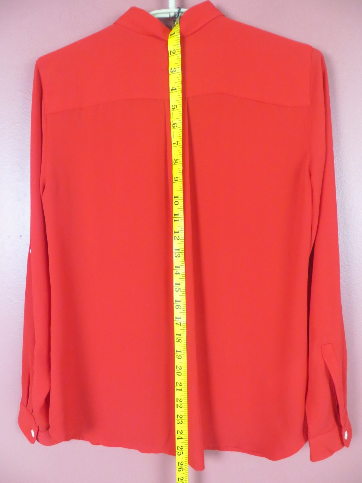 LOFT Women Slippery Comfy Polyester Blouse 2-Way Long Sleeve Pocket Deep Red SP