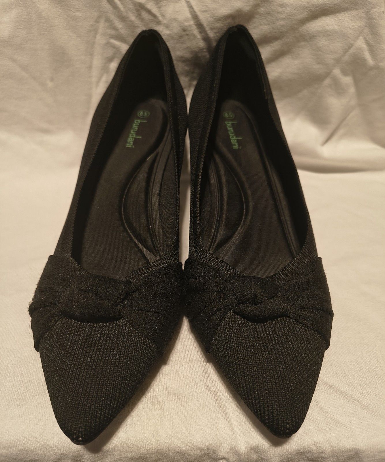 burudani Women’s Black Pointed Toe Bow Slip-On Pump Heels, US 8.5