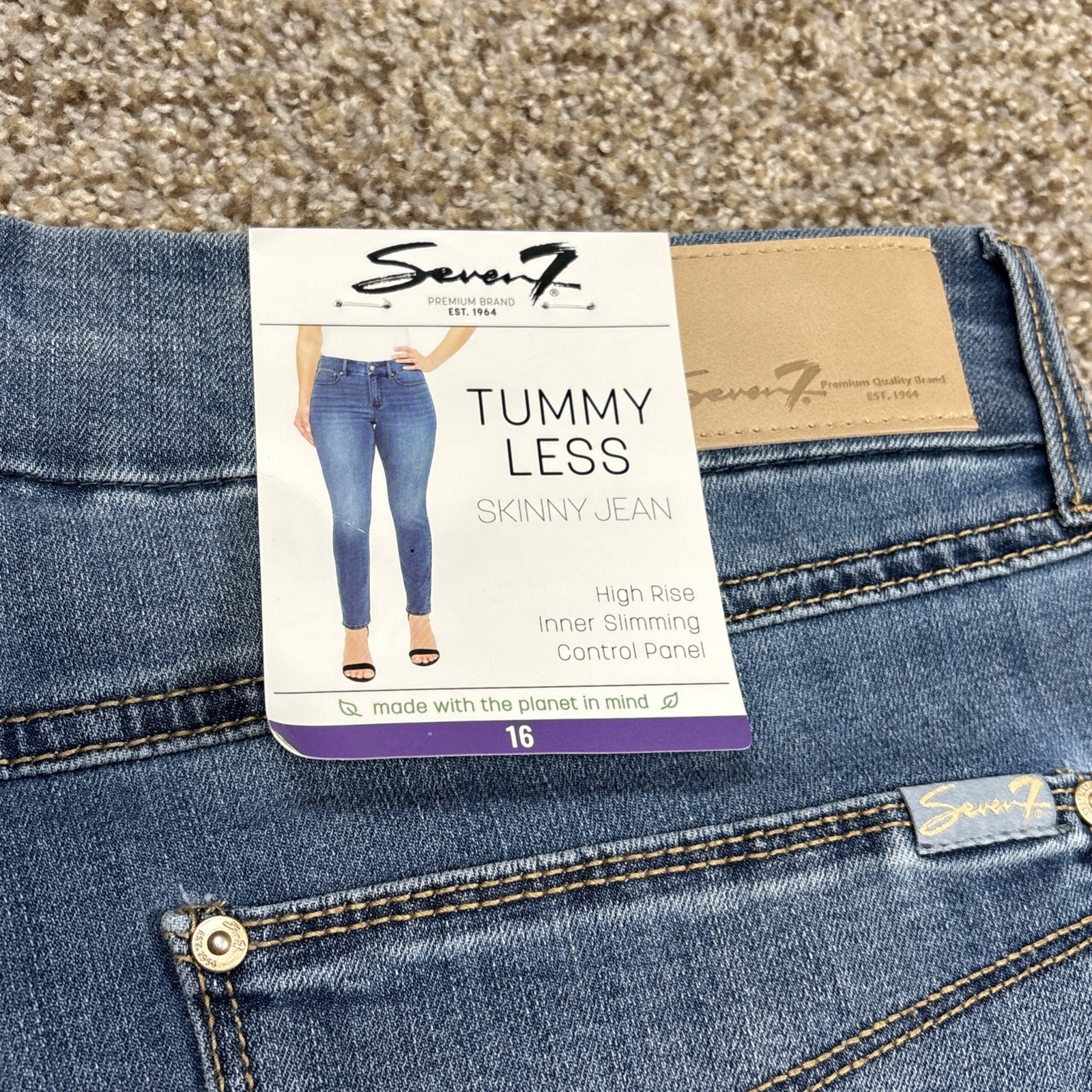 Seven7 Women’s Tummyless Stretch Skinny Jean Size 16 Fits 36 X 29 NEW