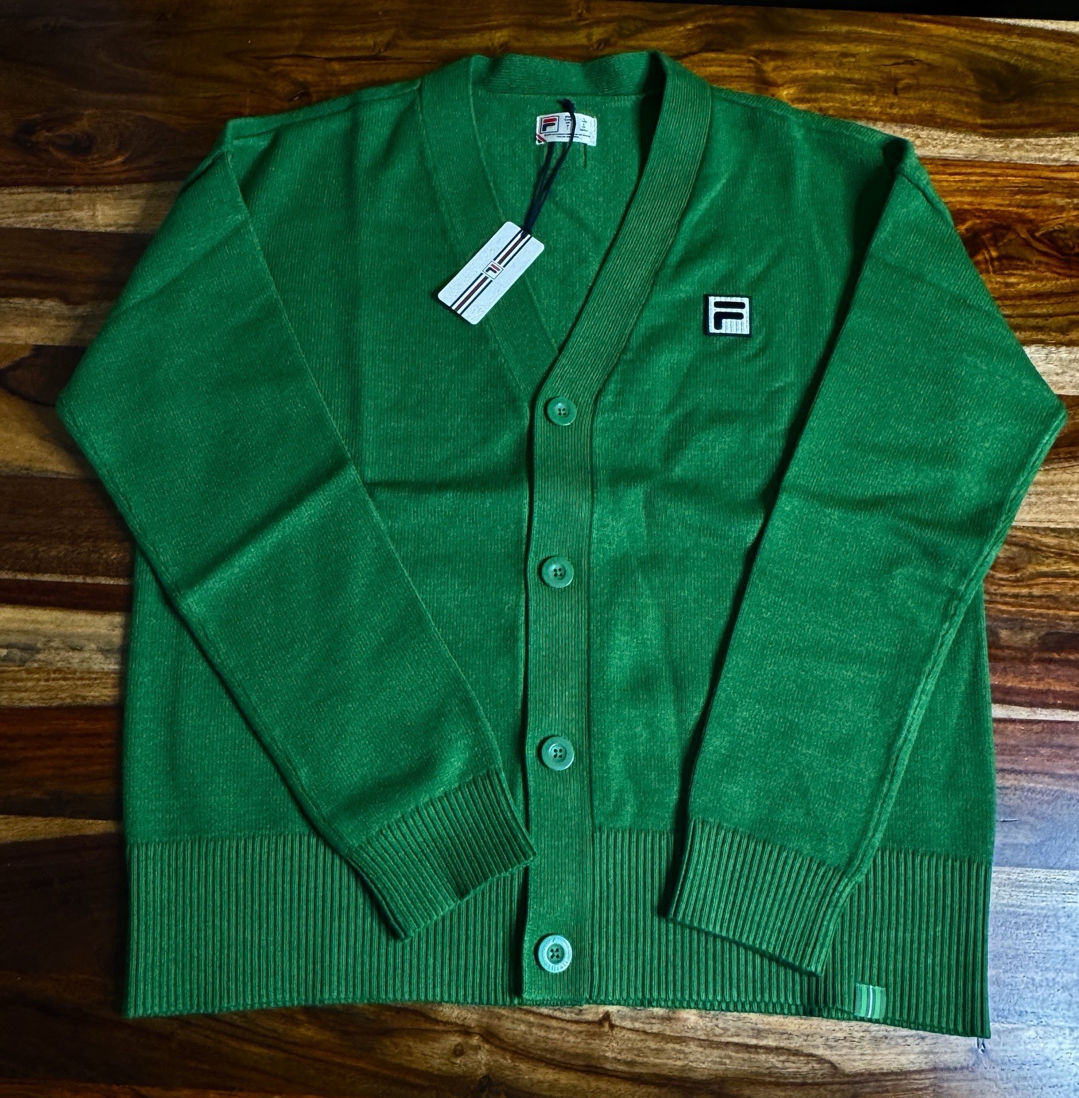 FILA Men’s Baseline Cardigan – Amazon Green, Large, w/ F-Box Logo ($150 Retail)