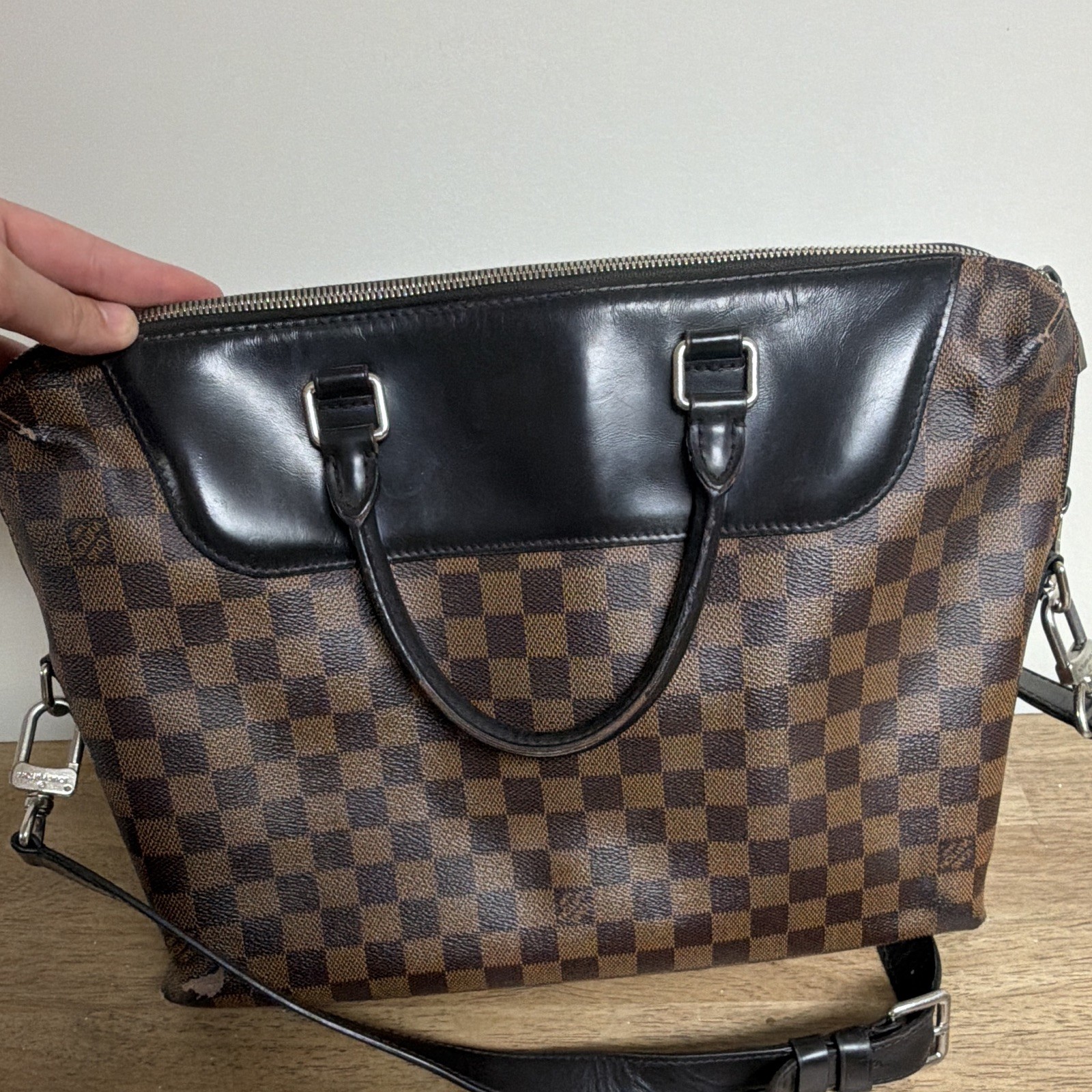 Louis Vuitton Damier Satchel Top Handle Bag Zip w/ Detachable Strap Brown/Black