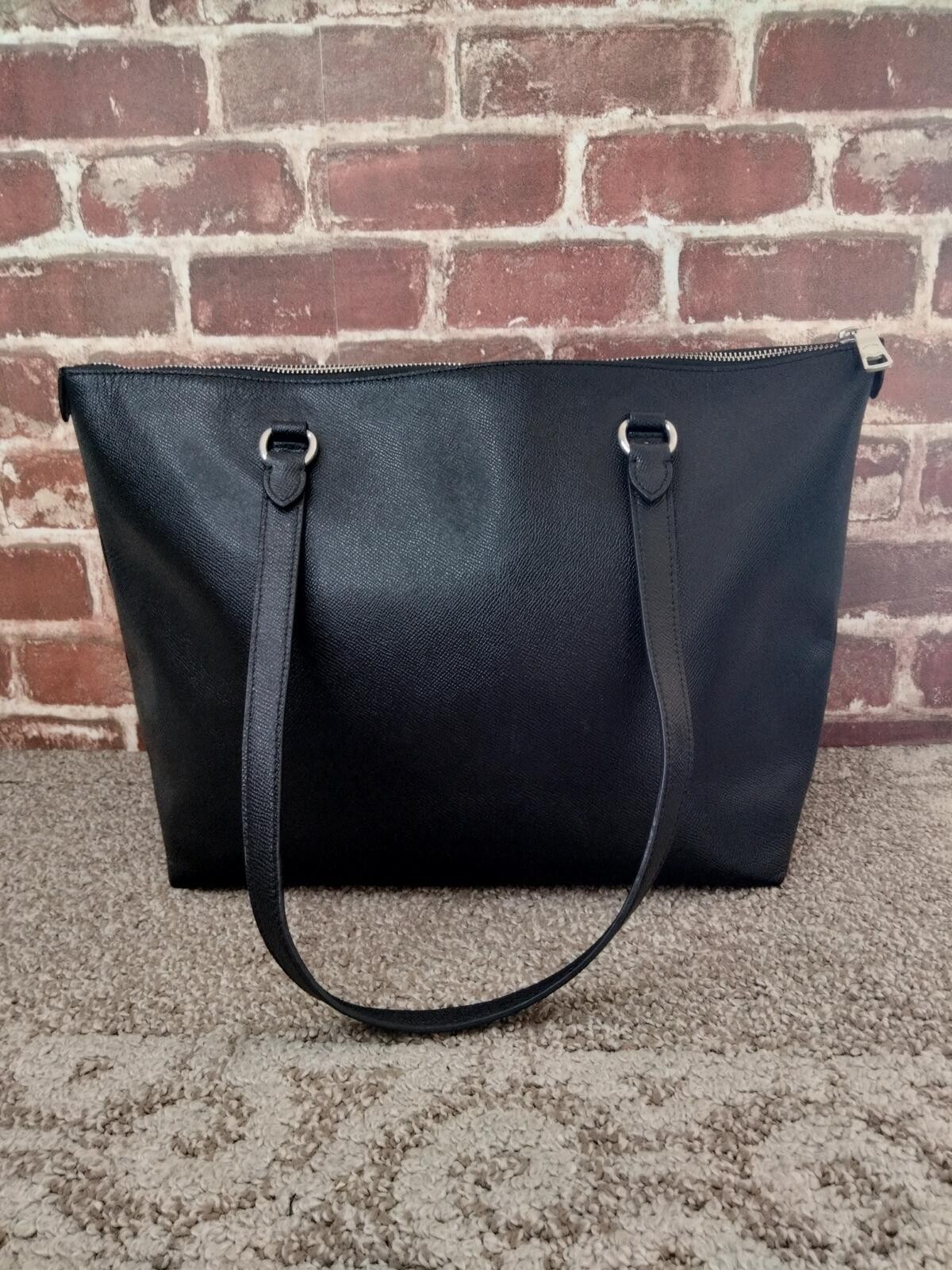 Coach Gallery Tote Black Pebble Leather – Zip Shoulder Bag Travel Purse F79608