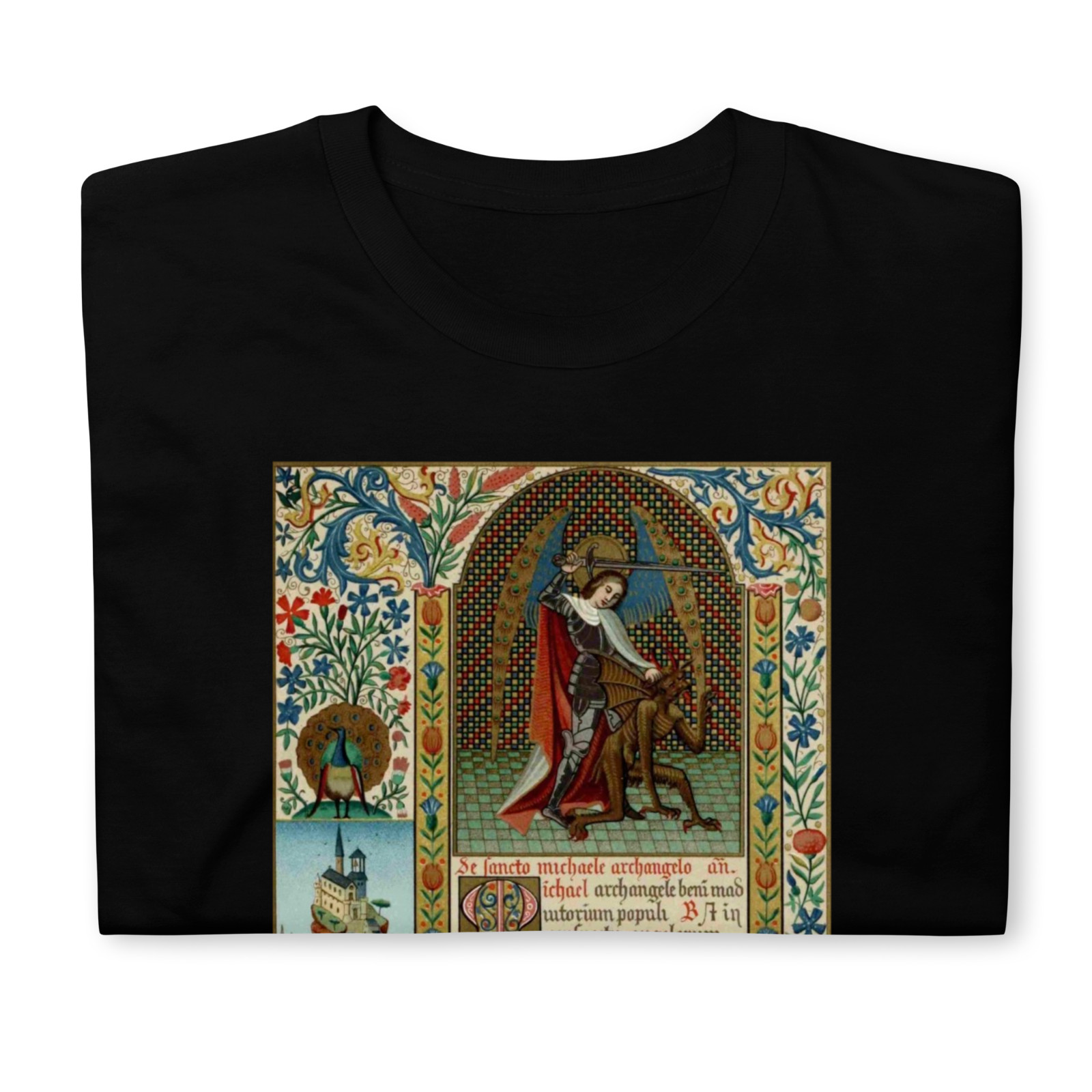 Archangel Michael vs Devil Medieval Gothic Illuminated Art Graphic T-Shirt