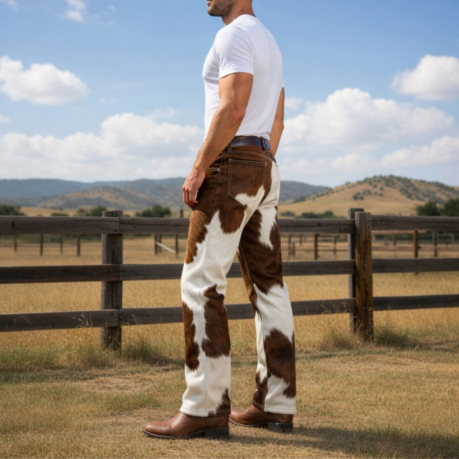 Men’s Hair-On Cowhide Leather Pants | Real Pony Skin Western Style Cowboy Pants
