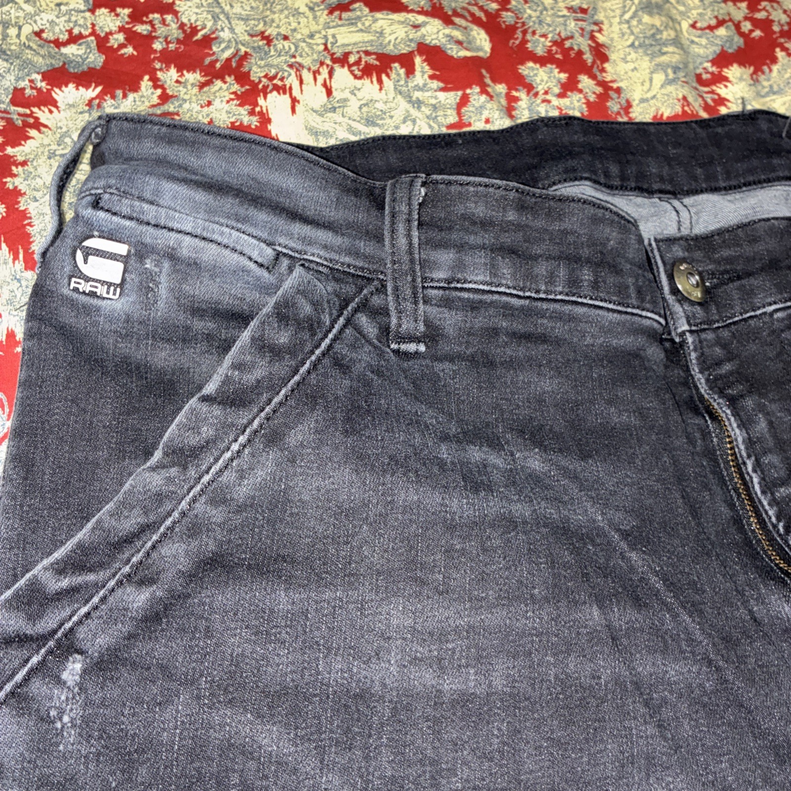 G Start Raw Jeans Sz 38×32 Men Blk Rackam 3D Skinny Distressed Used No Returns