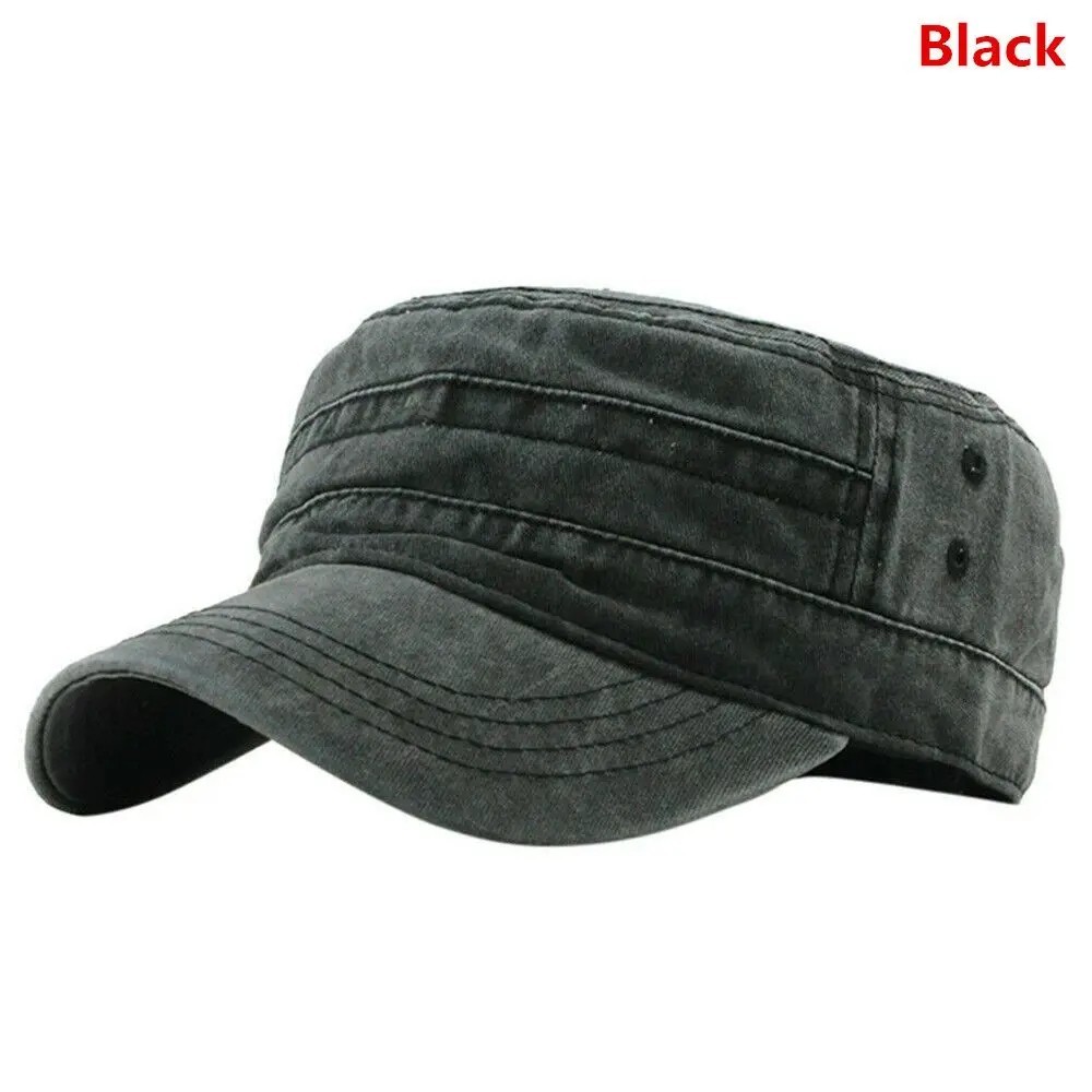 Classic Cotton Army Hat Military Cadet Patrol Style Simple Adjustable Flat Cap