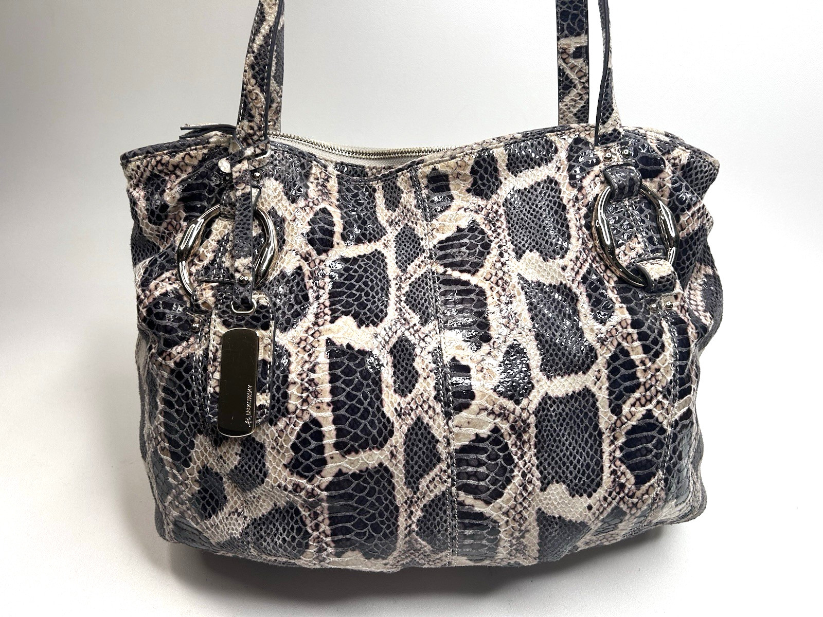 B Makowsky Large Snake Python Embossed Leather Slouchy Shoulder Bag