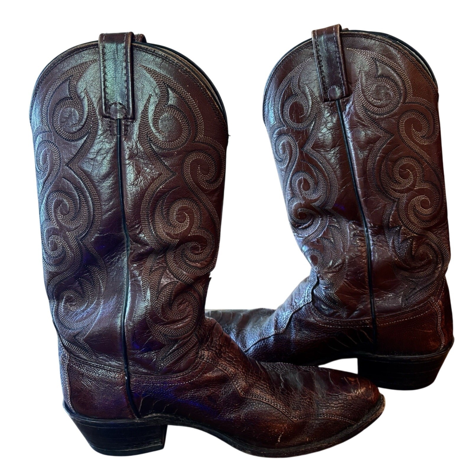 Dan Post Vintage Men’s Cowboy Boots Sz 8.5 EW Ostrich Leather Western Horses