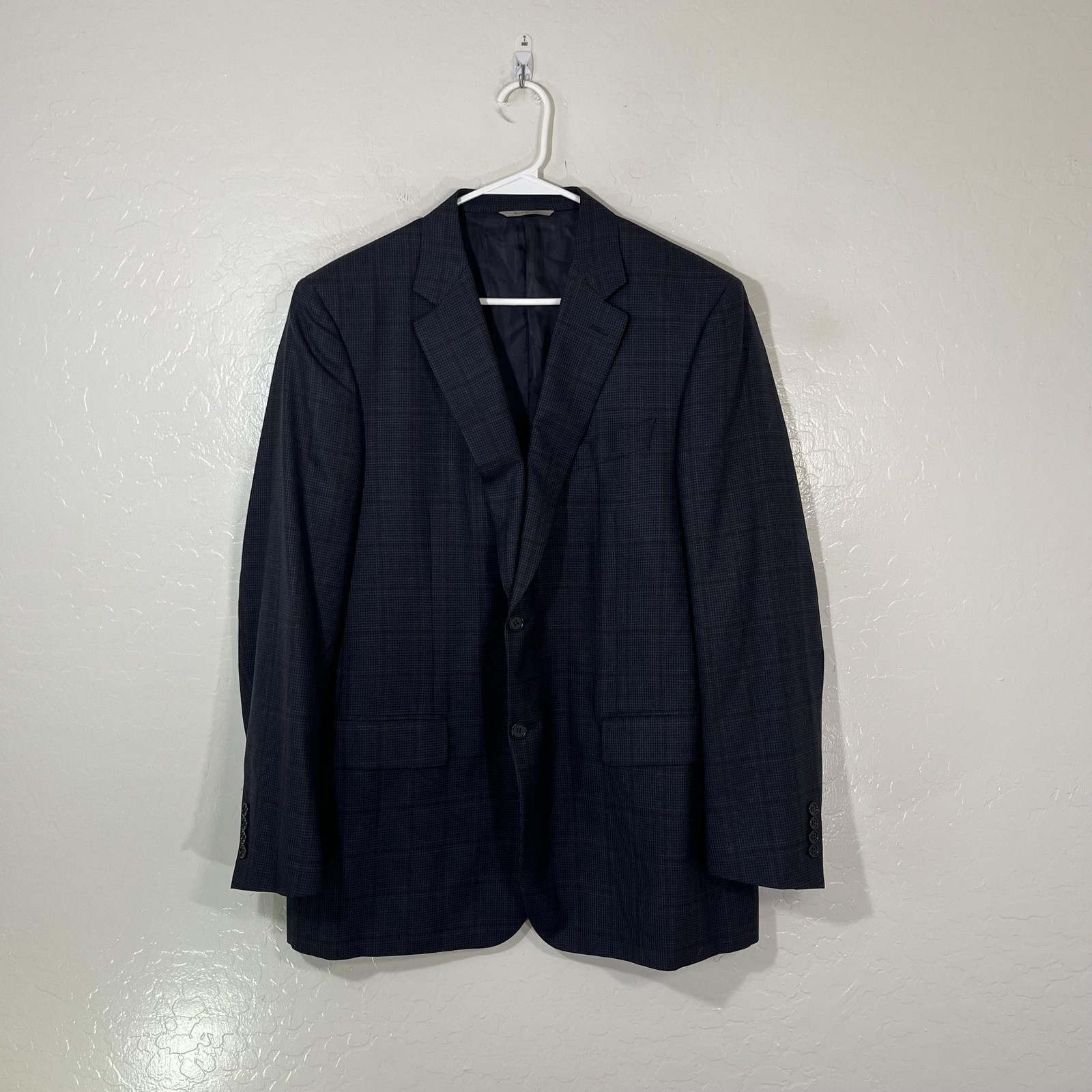 Canali Blazer Mens 58 Blue Silk Wool Check Sport Coat Made Italy Notch Lapel