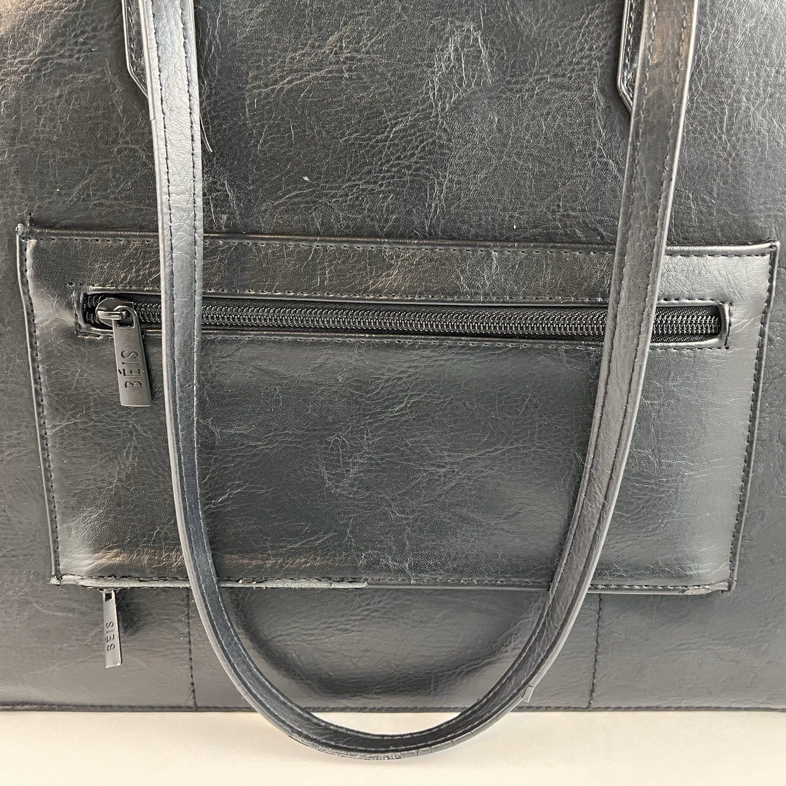 Beis Work Tote Bag The Commuter Smooth Vegan Leather Laptop Sleeve Water Bottle