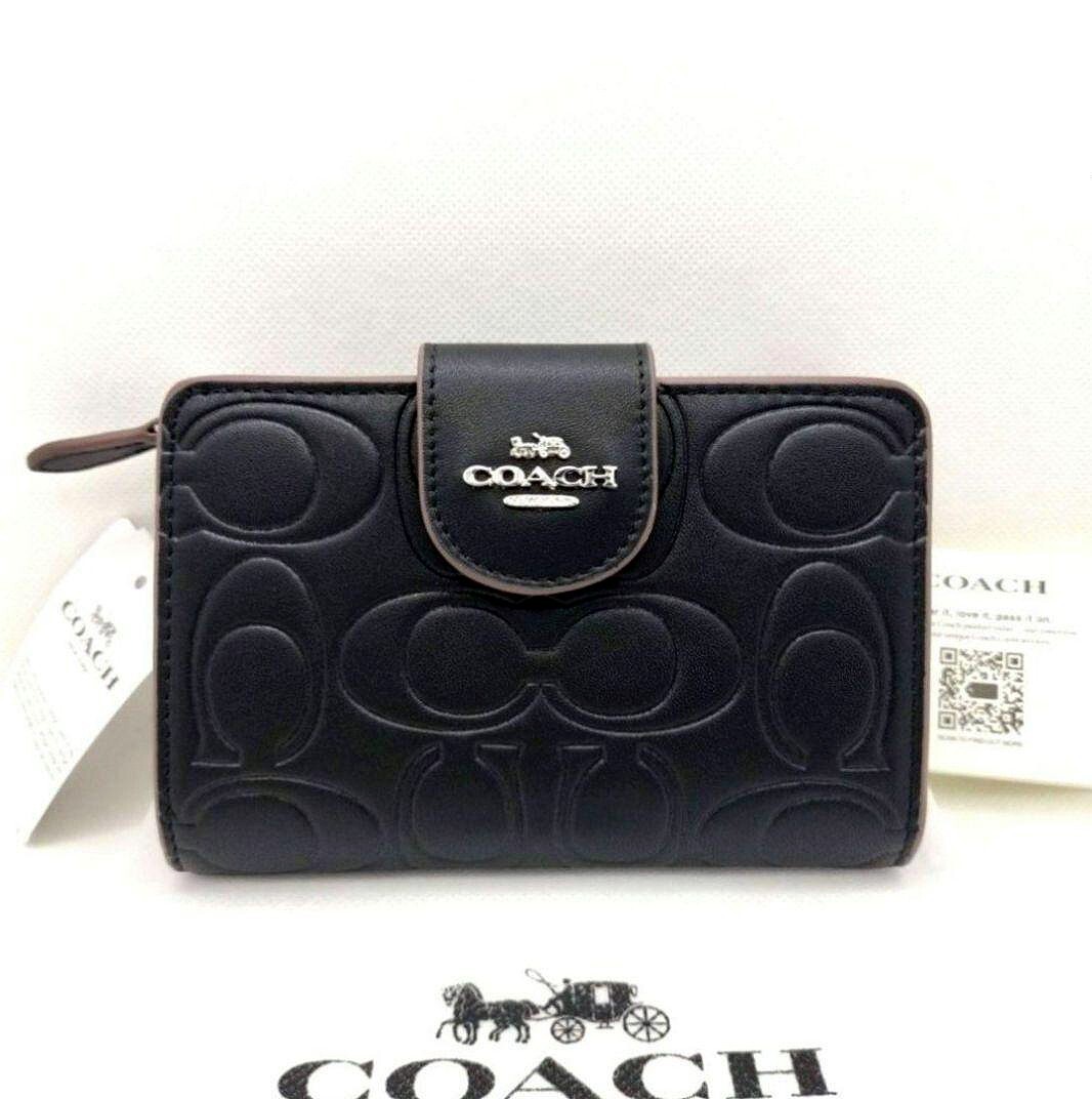 COACH Medium Corner Zip Wallet With Signature Black CM241 outlet F/S JP New
