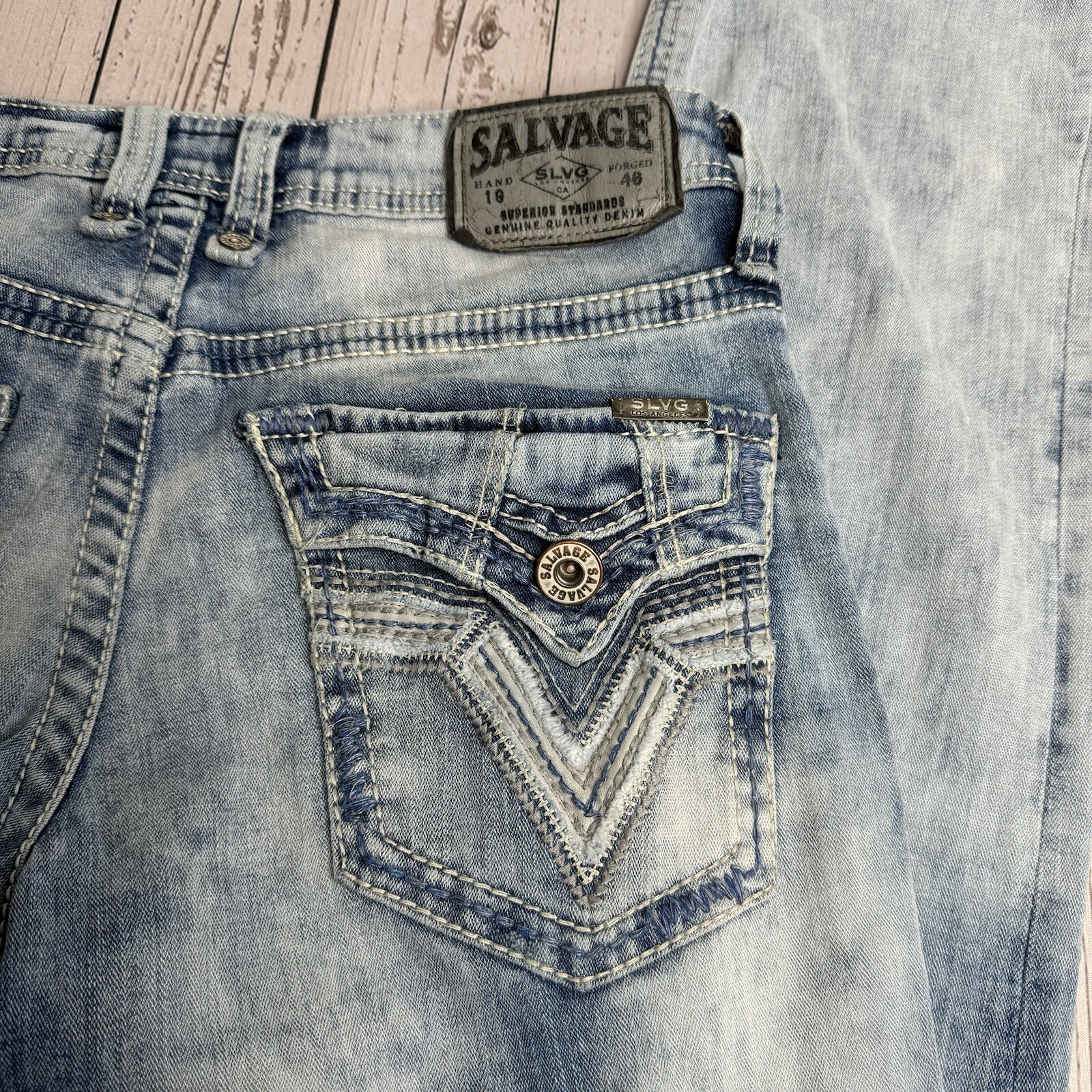 Buckle Salvage Jeans Mens 30R Blue Denim Mayhem Regular Bootcut Distressed 30×30