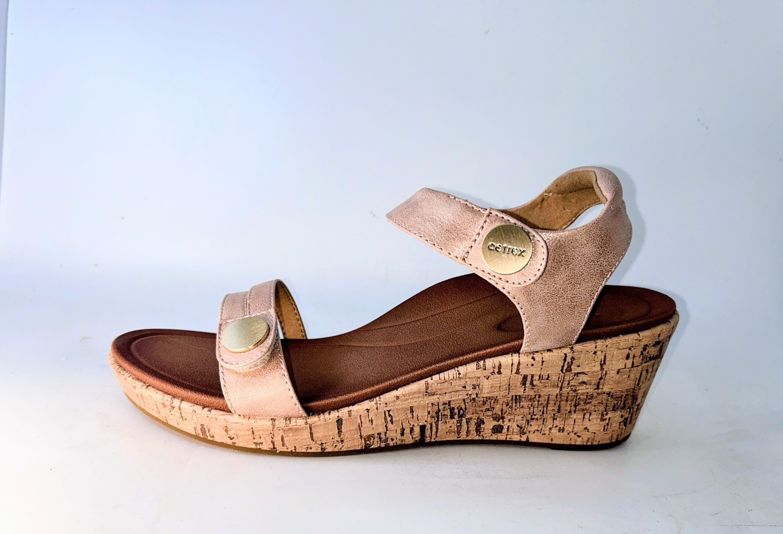 NEW Aetrex Livia Quarter Strap Wedge Orthopedic Sandal in Blush Size 10,5 11 Box