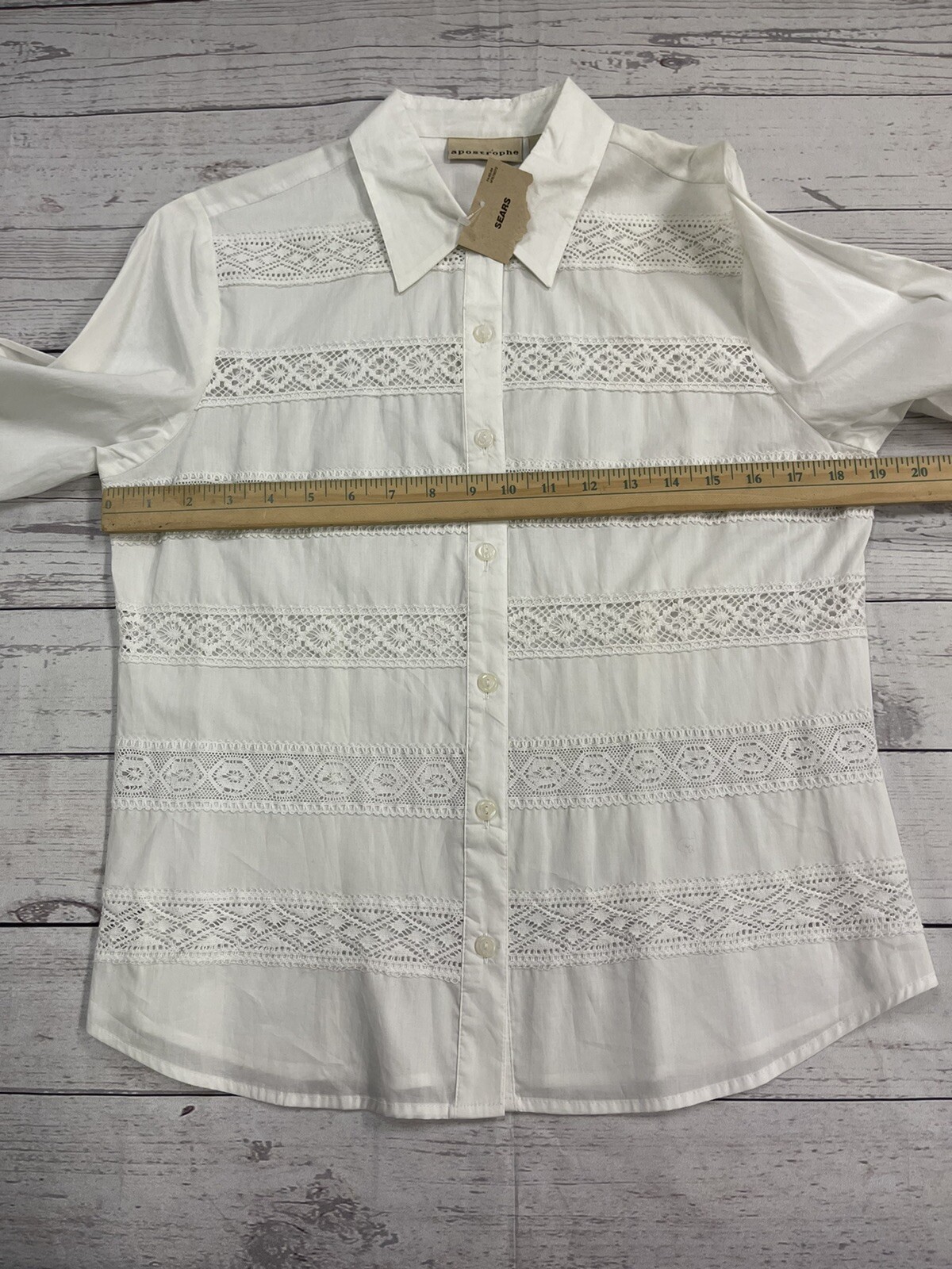 Apostrophe White Long Sleeve Button Up Lace Women’s Size 8