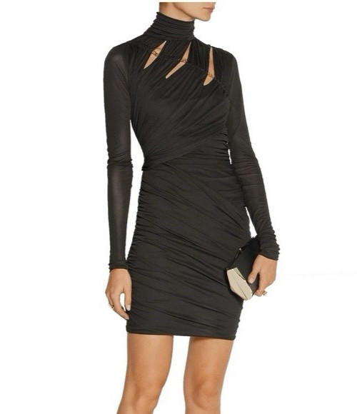 Emilio Pucci FW 2014 Black Mesh Long Sleeve Cut-Out Chain-Link Mini Dress sz 4